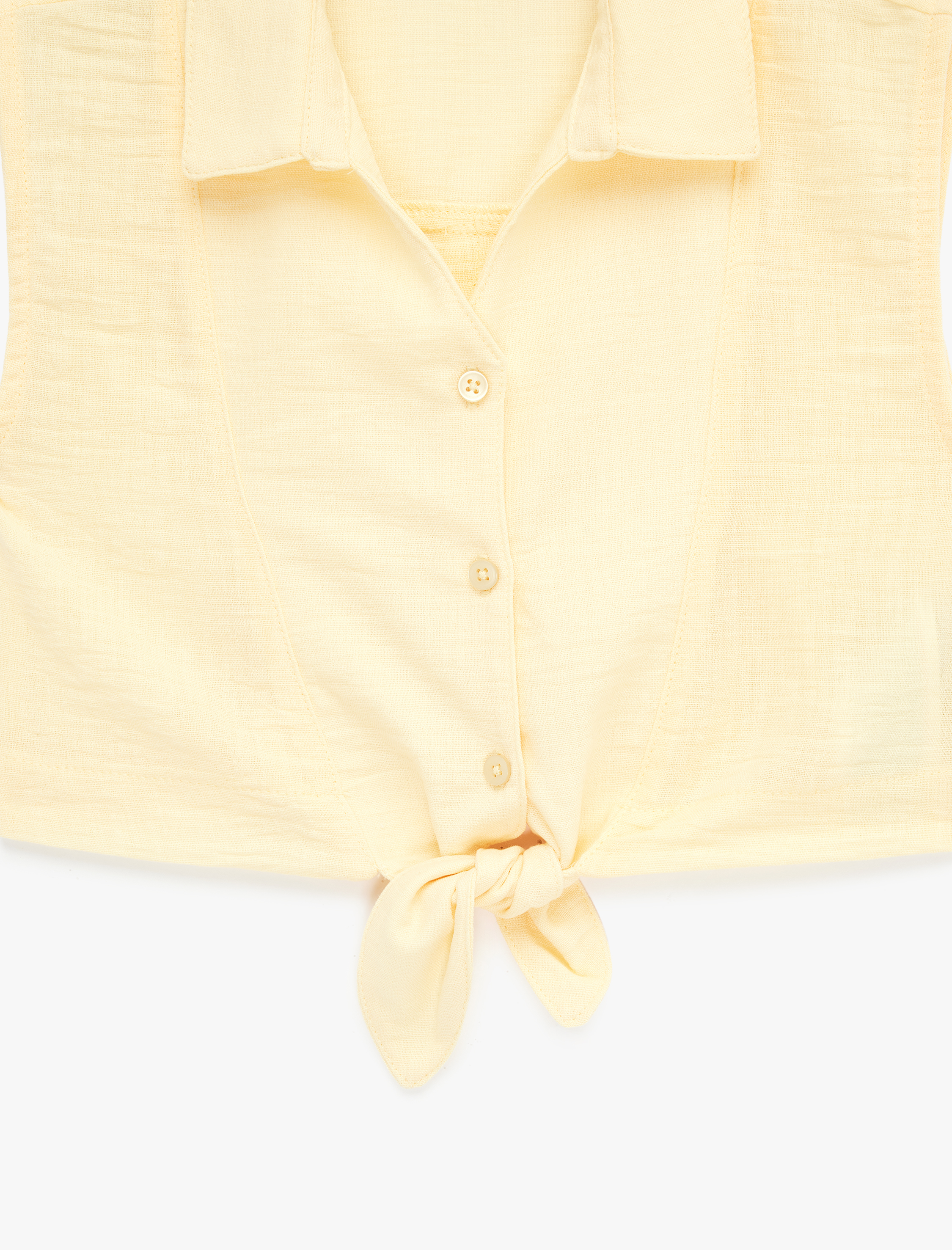  Kız Çocuk Bağlama Detaylı Düğmeli Kolsuz Gömlek