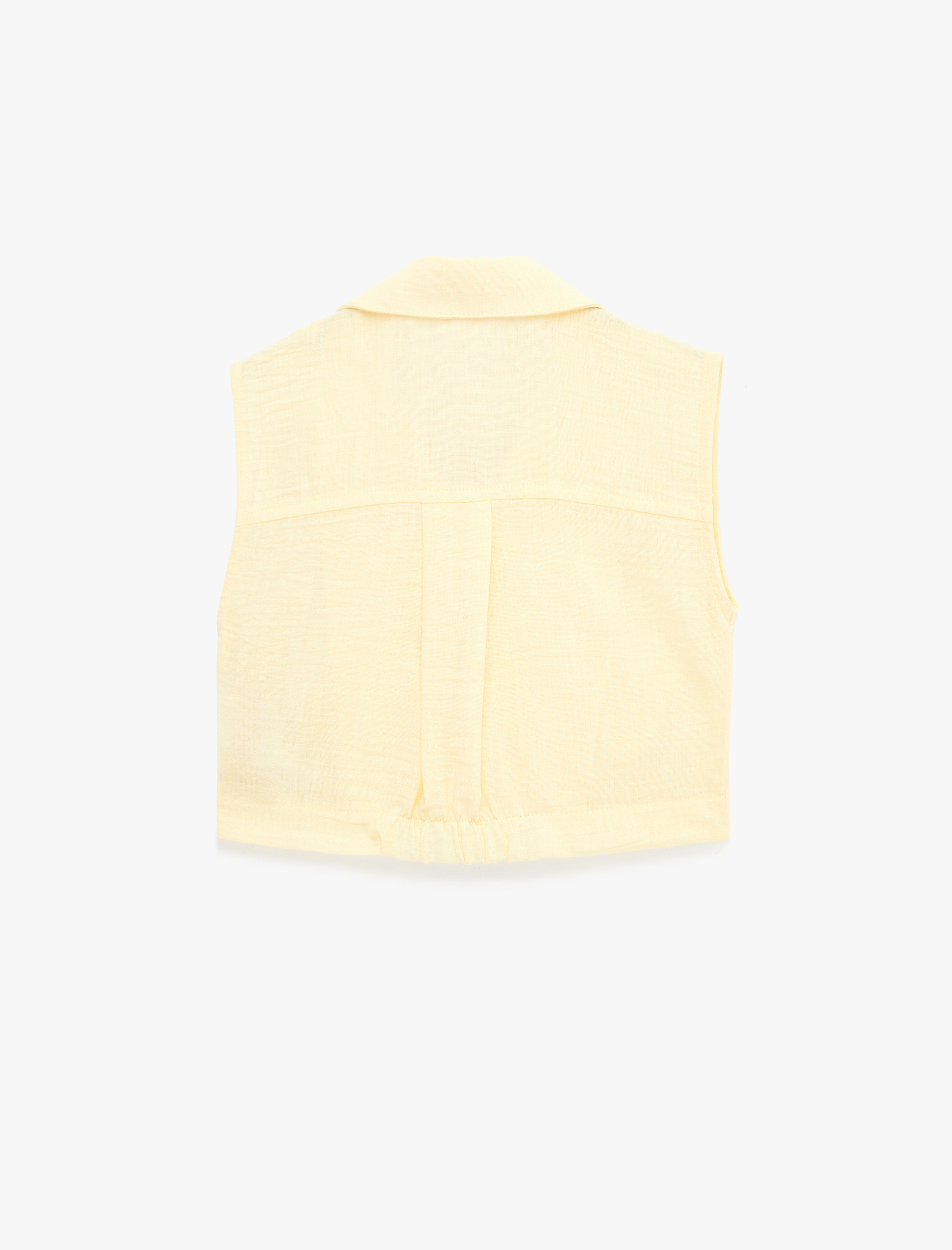  Kız Çocuk Bağlama Detaylı Düğmeli Kolsuz Gömlek