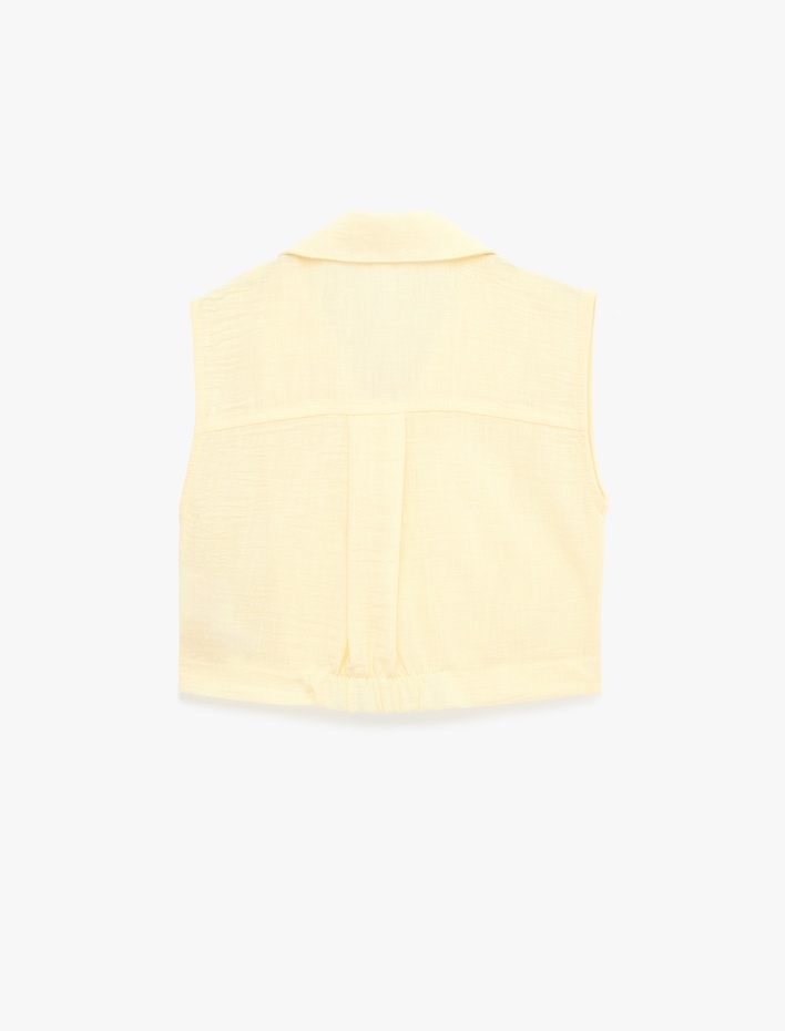 Kız Çocuk Bağlama Detaylı Düğmeli Kolsuz Gömlek