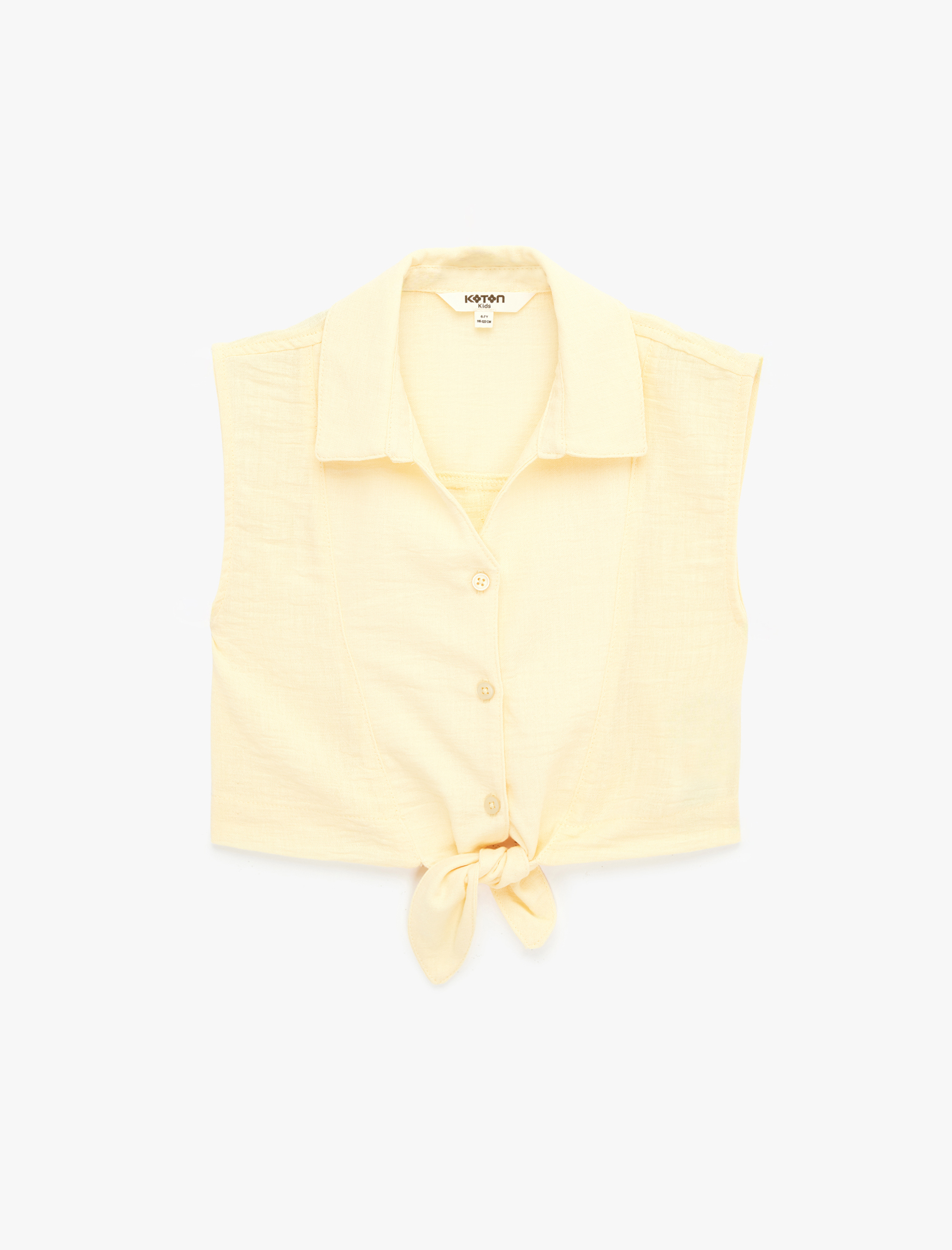  Kız Çocuk Bağlama Detaylı Düğmeli Kolsuz Gömlek