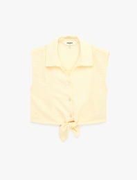 Bağlama Detaylı Düğmeli Kolsuz Gömlek