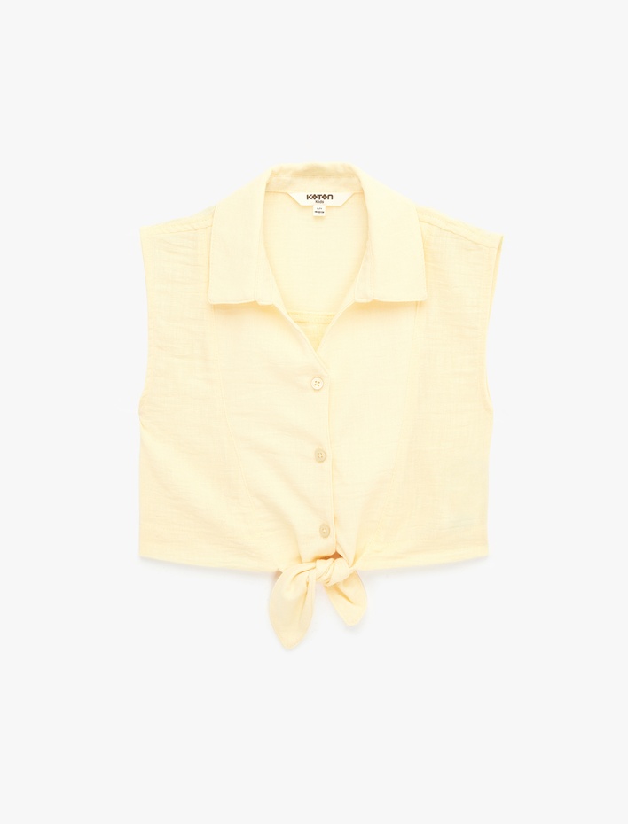 Kız Çocuk Bağlama Detaylı Düğmeli Kolsuz Gömlek