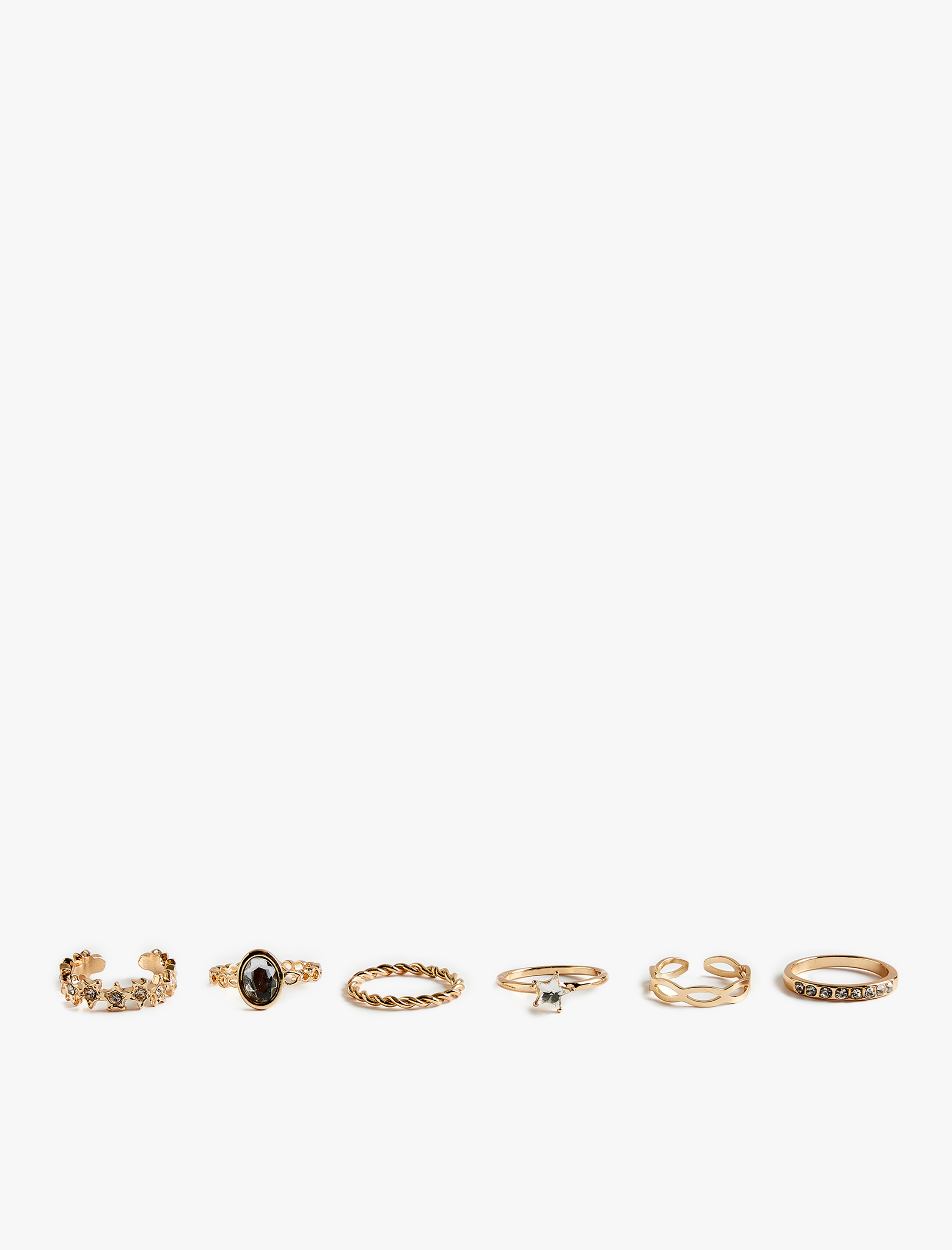  Kadın Taş Detaylı Yıldızlı 6'lı Yüzük Seti