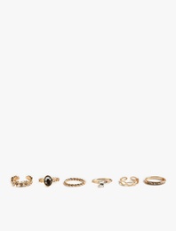 Taş Detaylı Yıldızlı 6'lı Yüzük Seti