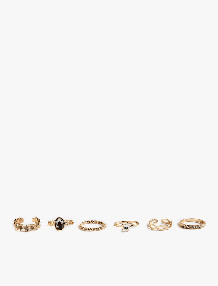 Kadın Taş Detaylı Yıldızlı 6'lı Yüzük Seti