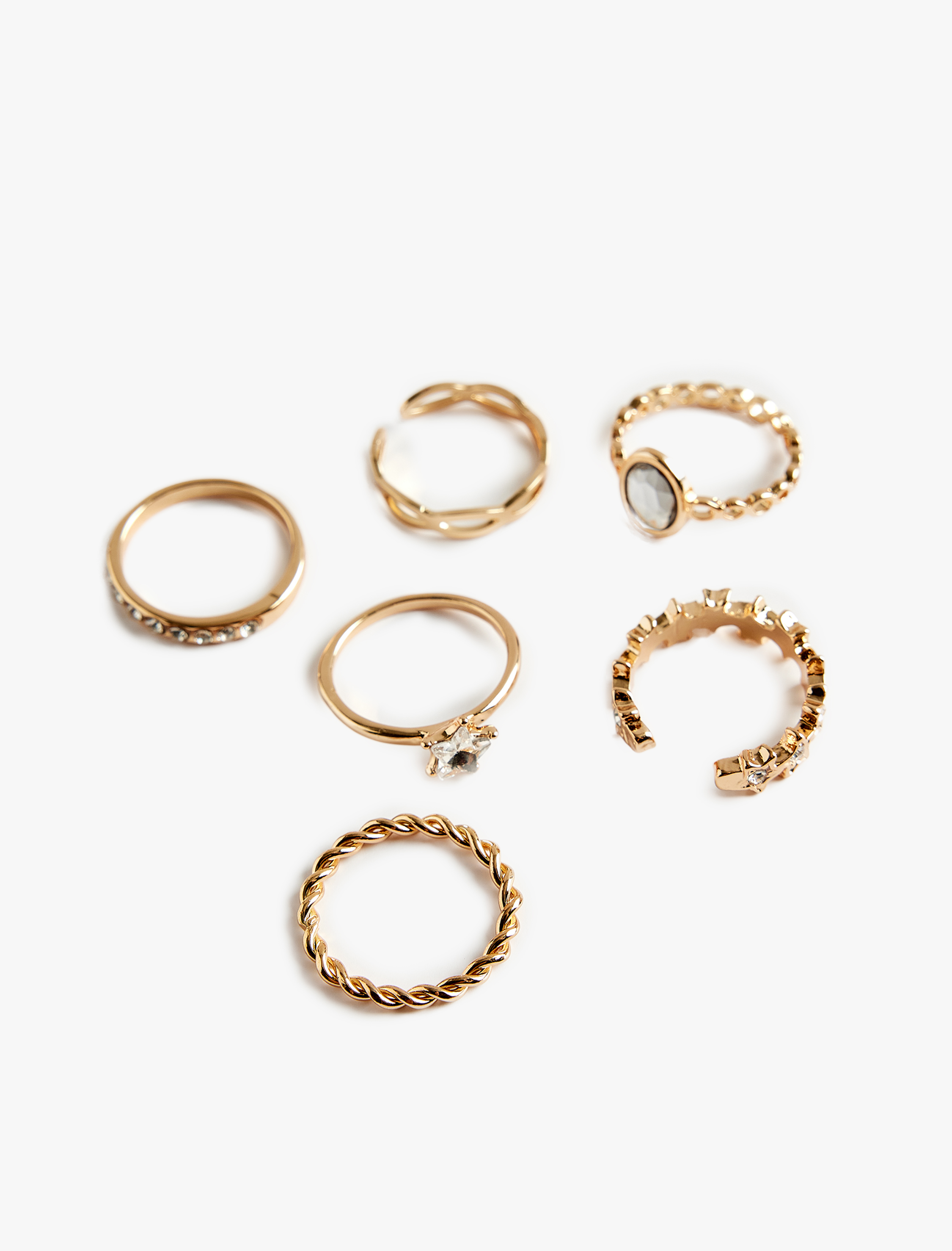  Kadın Taş Detaylı Yıldızlı 6'lı Yüzük Seti