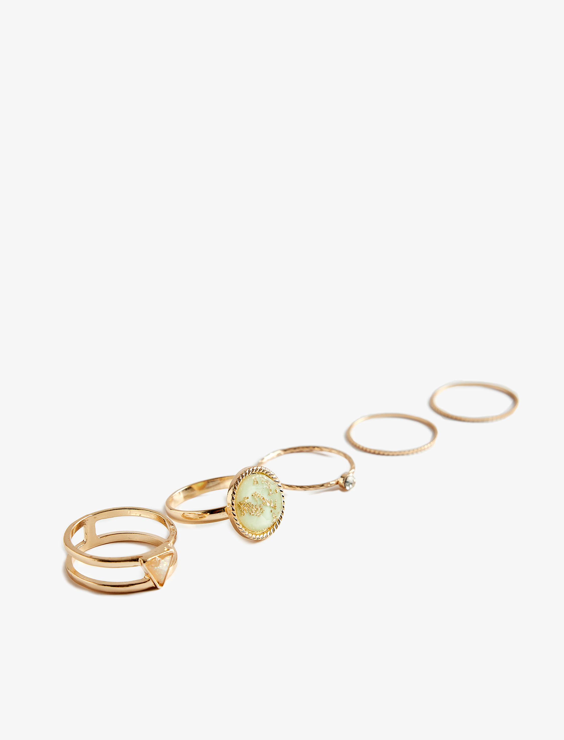  Kadın Çelik Karışımlı Taş Detaylı 5'lı Yüzük Seti