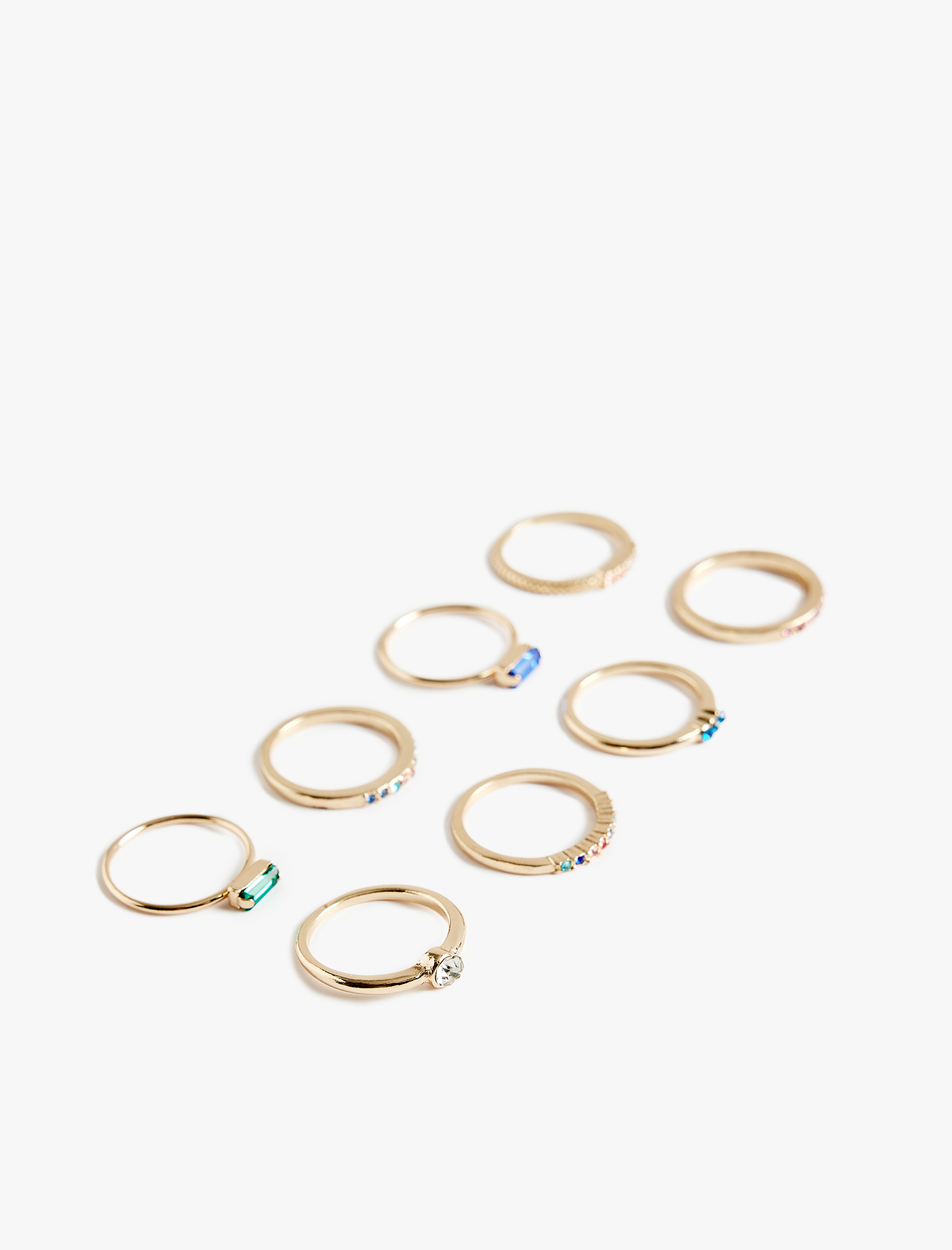  Kadın Çok Renkli Taşlı 8'li Yüzük Seti