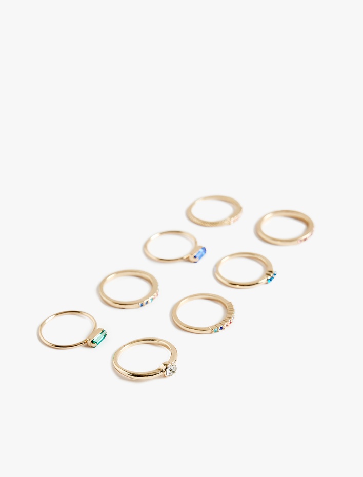 Kadın Çok Renkli Taşlı 8'li Yüzük Seti