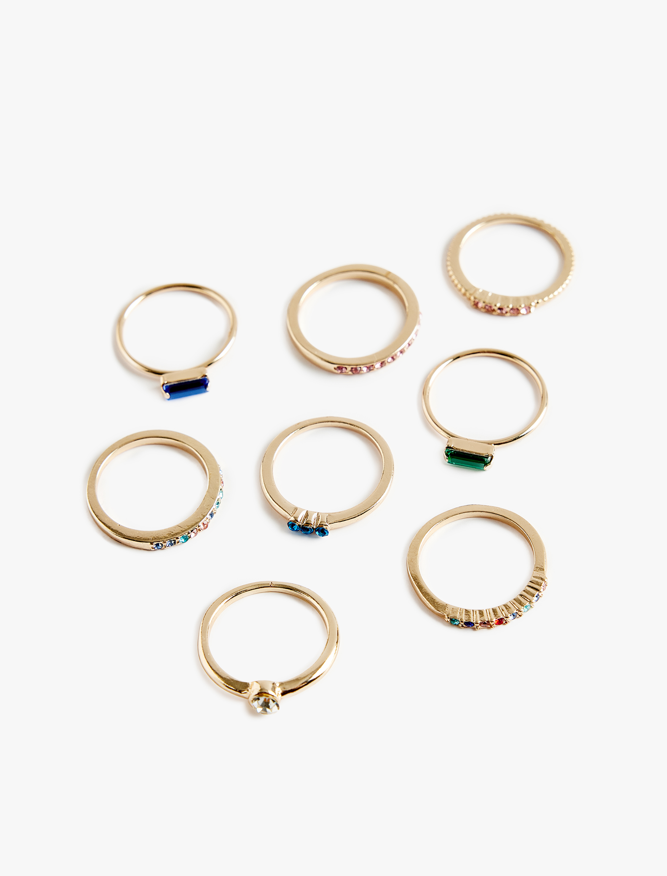  Kadın Çok Renkli Taşlı 8'li Yüzük Seti
