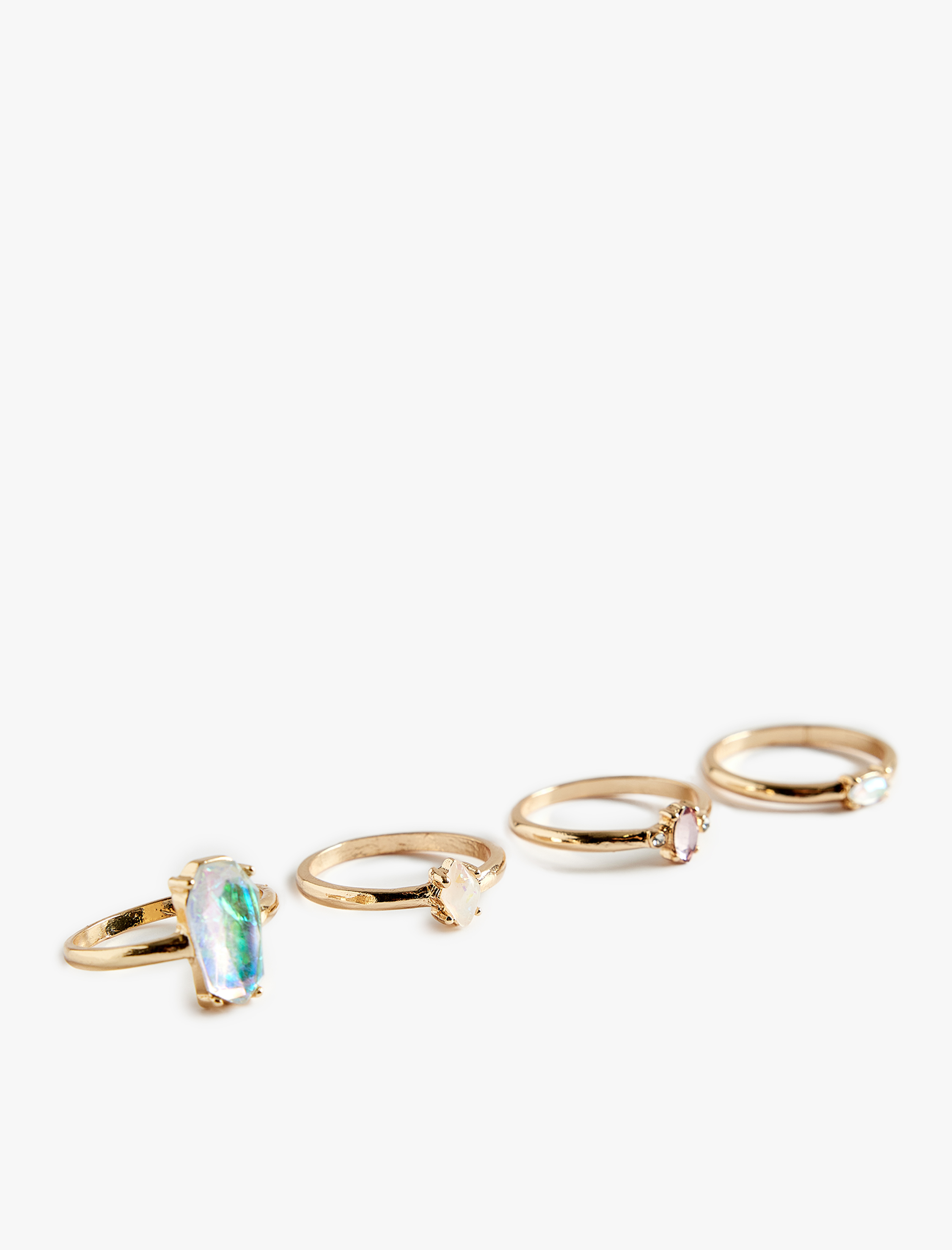  Kadın Taşlı Çok Renkli 4'lü Yüzük Seti