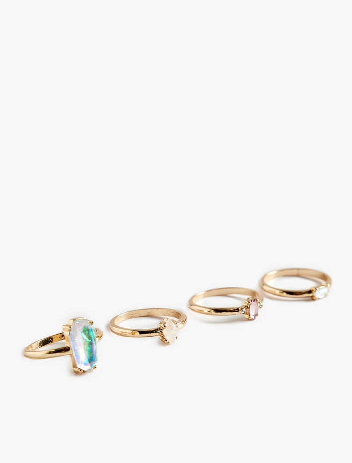 Kadın Taşlı Çok Renkli 4'lü Yüzük Seti