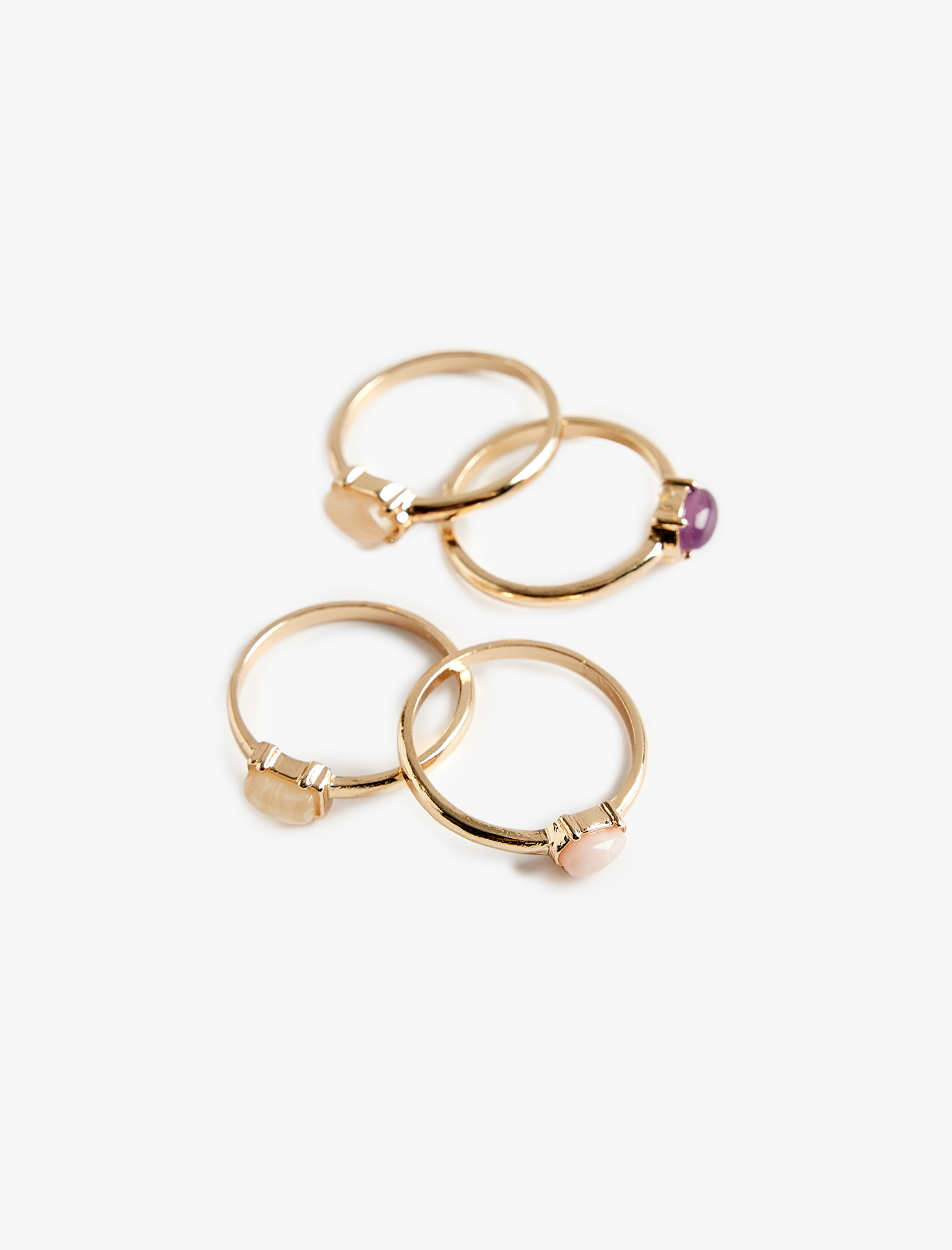  Kadın Çok Renkli Taşlı 4'lü Yüzük Seti