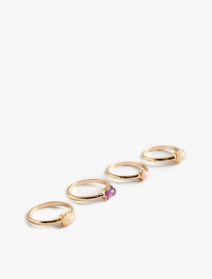 Kadın Çok Renkli Taşlı 4'lü Yüzük Seti