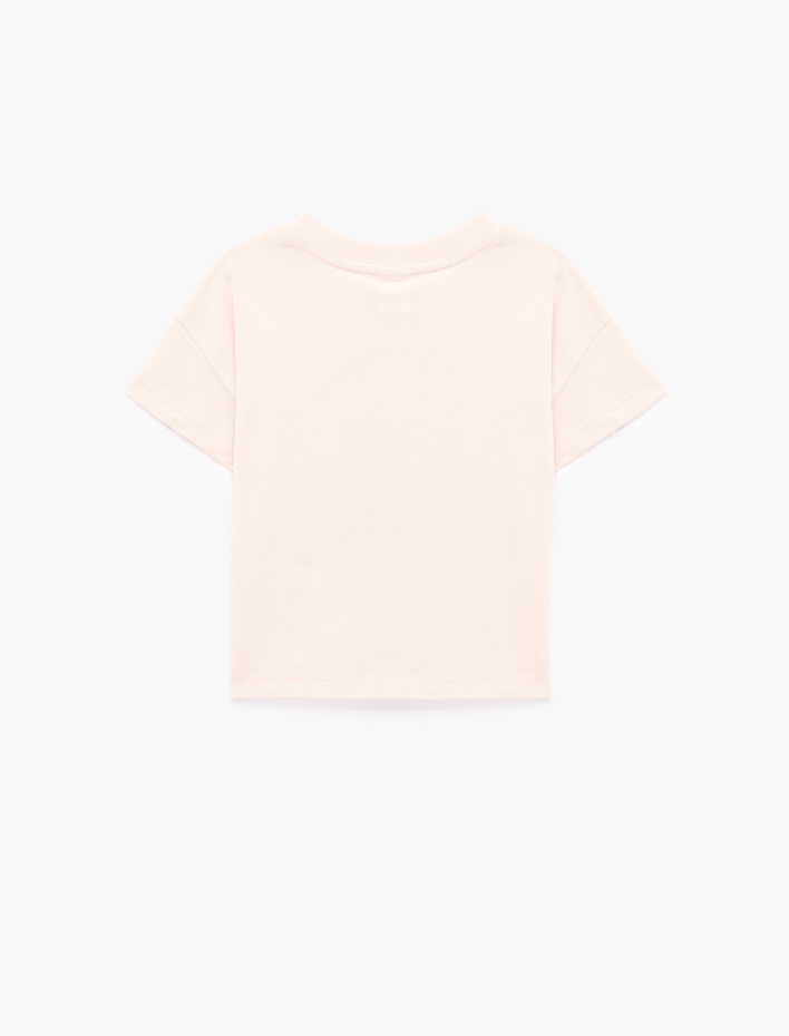 Kız Bebek Baskılı Kısa Kollu Bisiklet Yaka Pamuklu Tişört