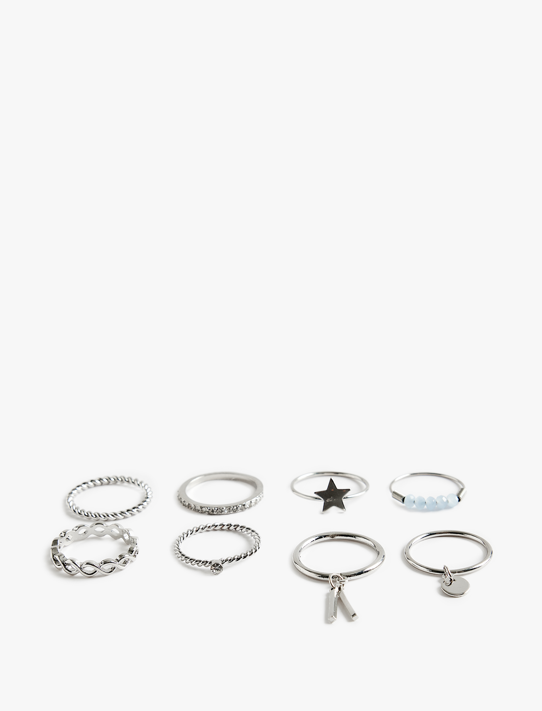  Kadın Taş Detaylı Charmlı Çelik 8'li Yüzük Seti