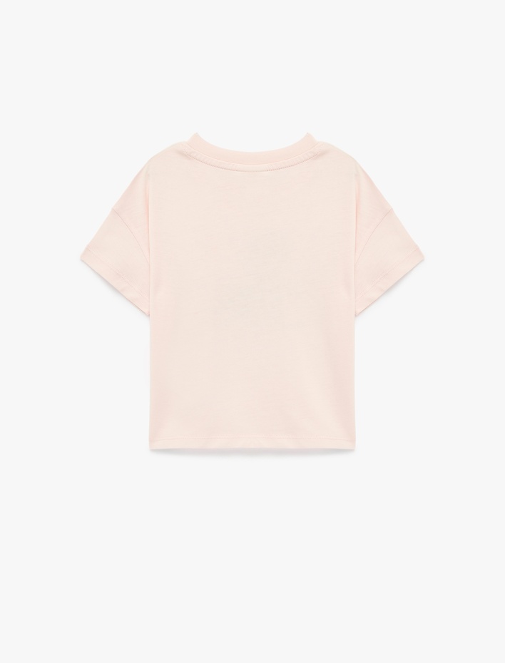 Kız Bebek Pamuklu Kısa Kollu Bisiklet Yaka Baskılı Tişört