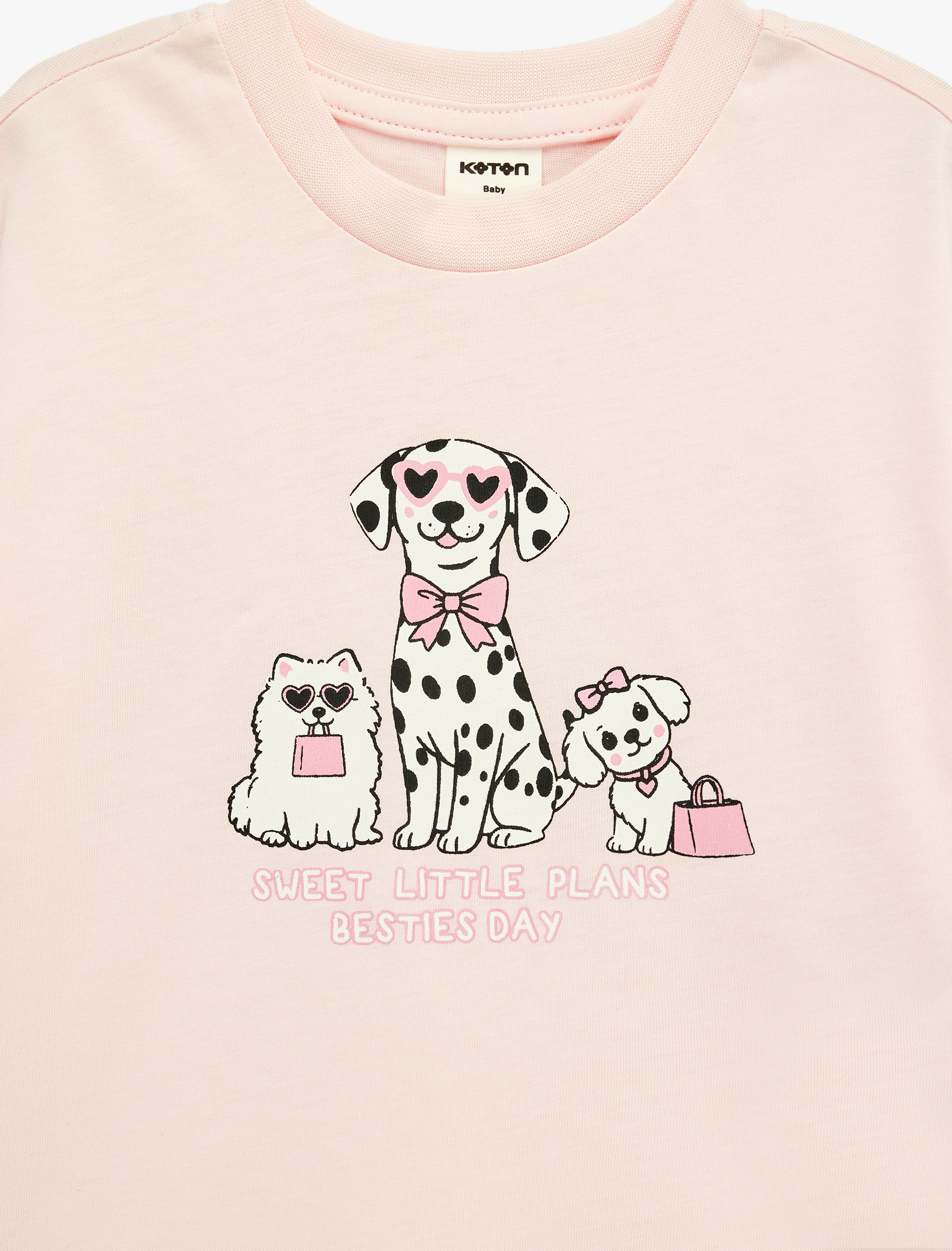  Kız Bebek Pamuklu Kısa Kollu Bisiklet Yaka Baskılı Tişört