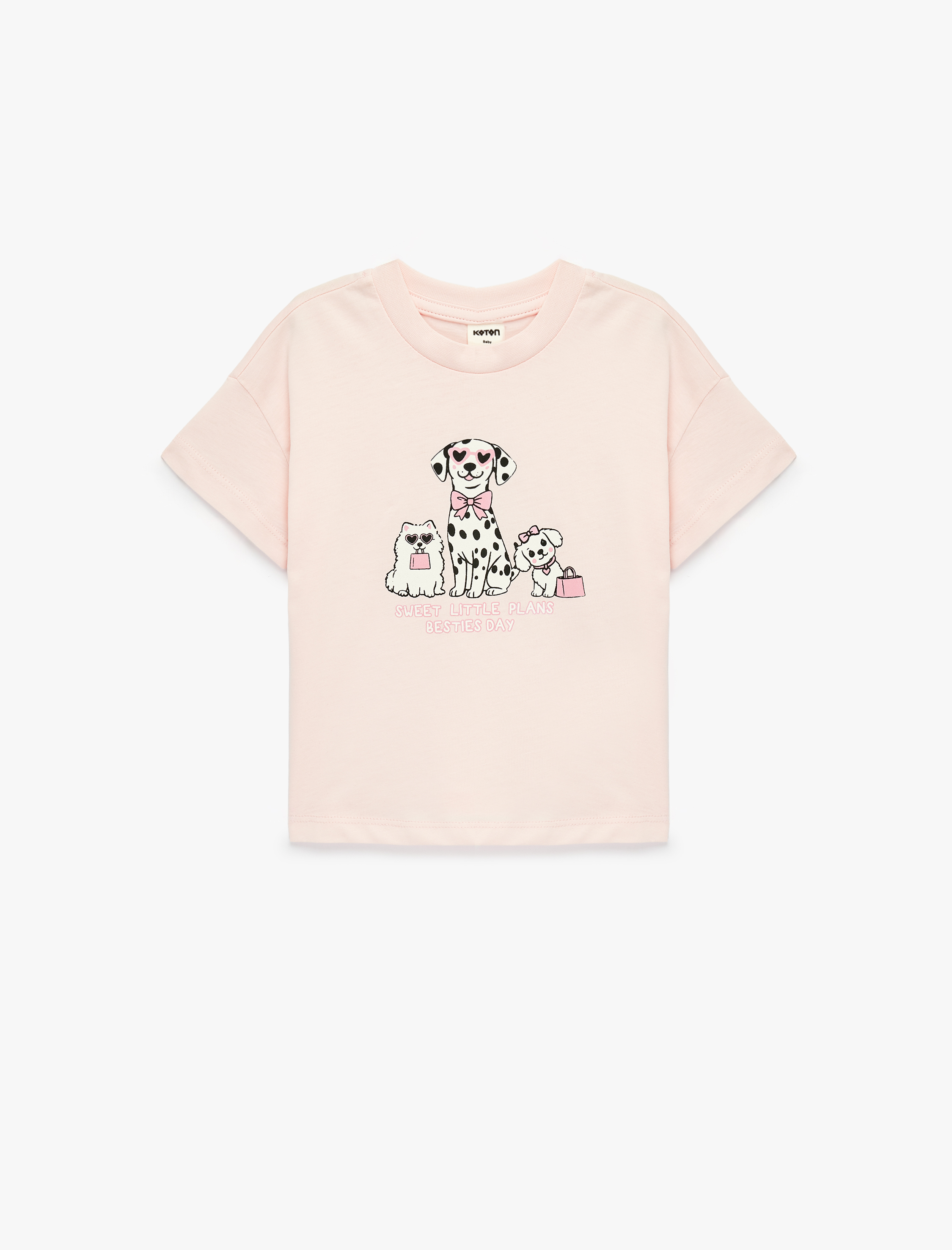  Kız Bebek Pamuklu Kısa Kollu Bisiklet Yaka Baskılı Tişört