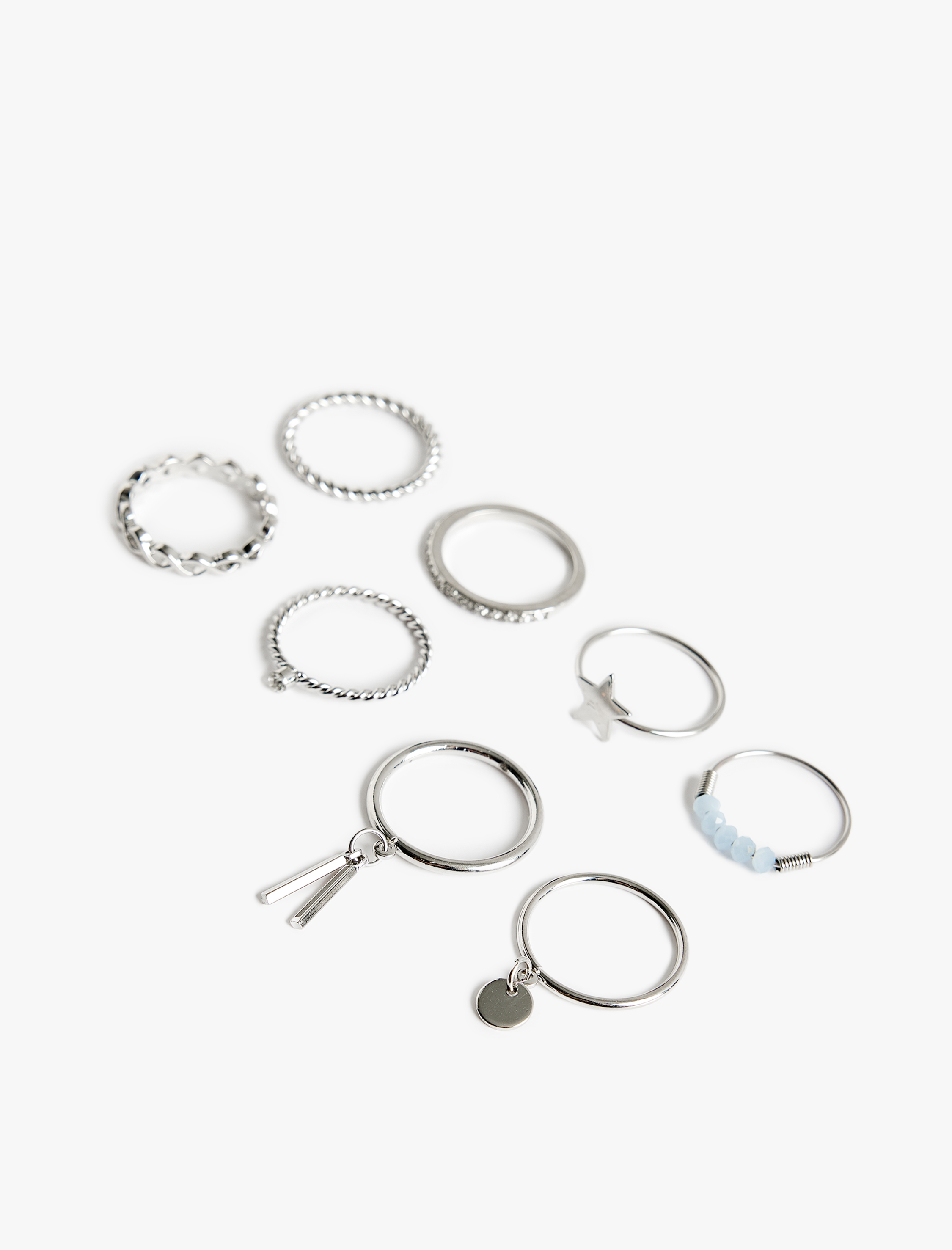  Kadın Taş Detaylı Charmlı Çelik 8'li Yüzük Seti