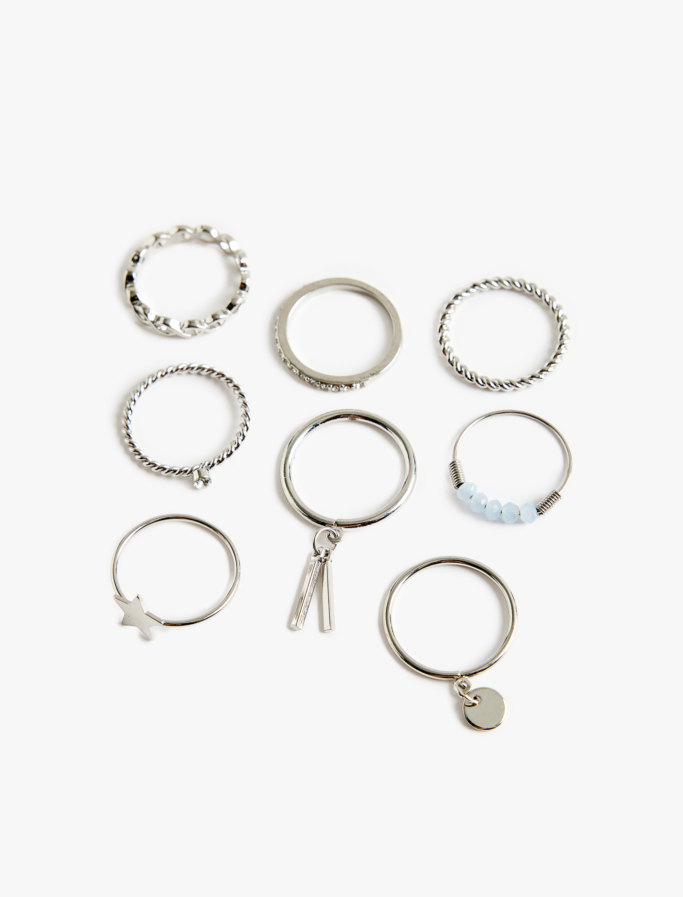  Kadın Taş Detaylı Charmlı Çelik 8'li Yüzük Seti