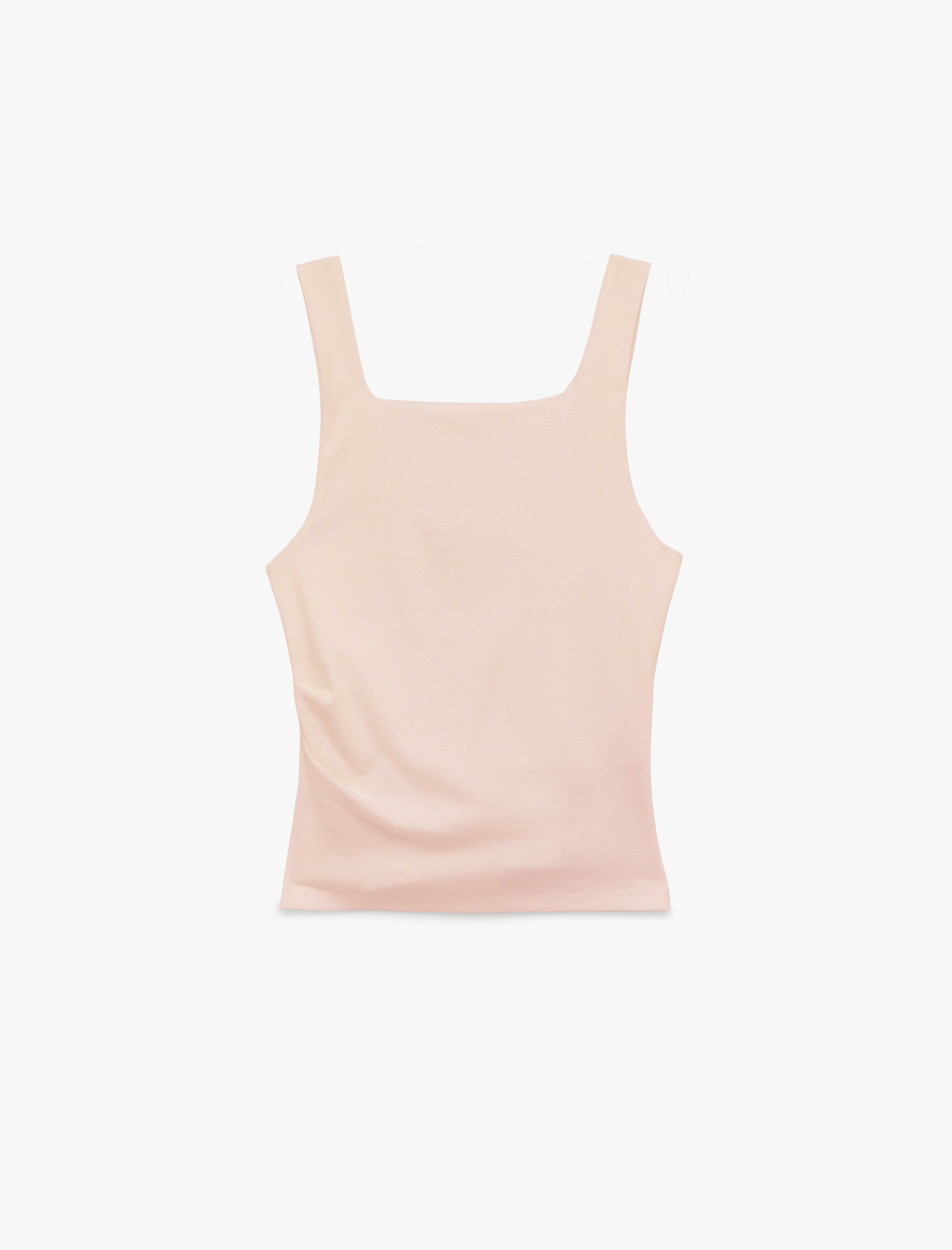   Pamuklu Kare Yaka Drapeli Kolsuz Bluz