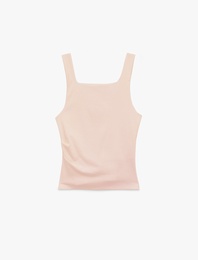 Pamuklu Kare Yaka Drapeli Kolsuz Bluz