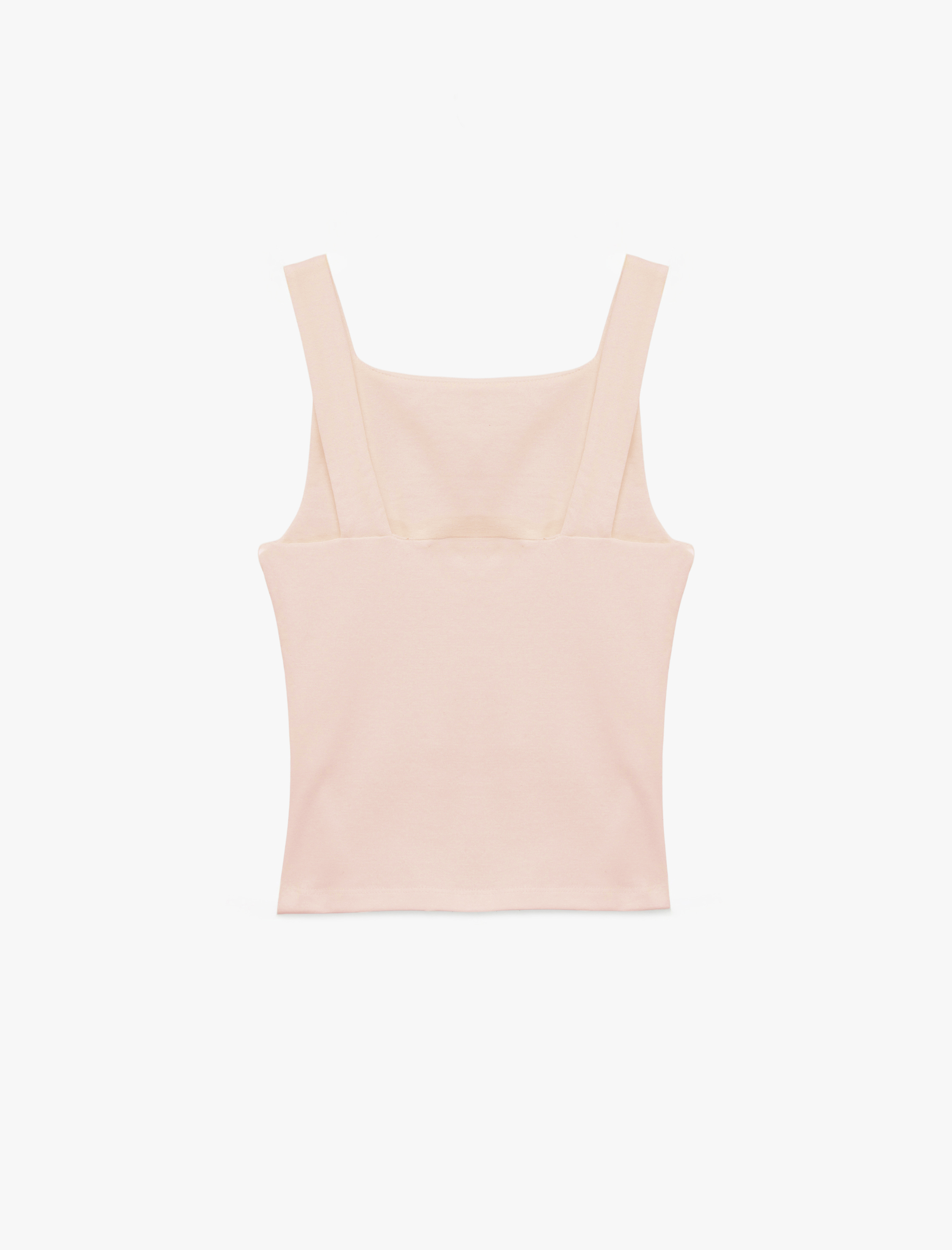   Pamuklu Kare Yaka Drapeli Kolsuz Bluz