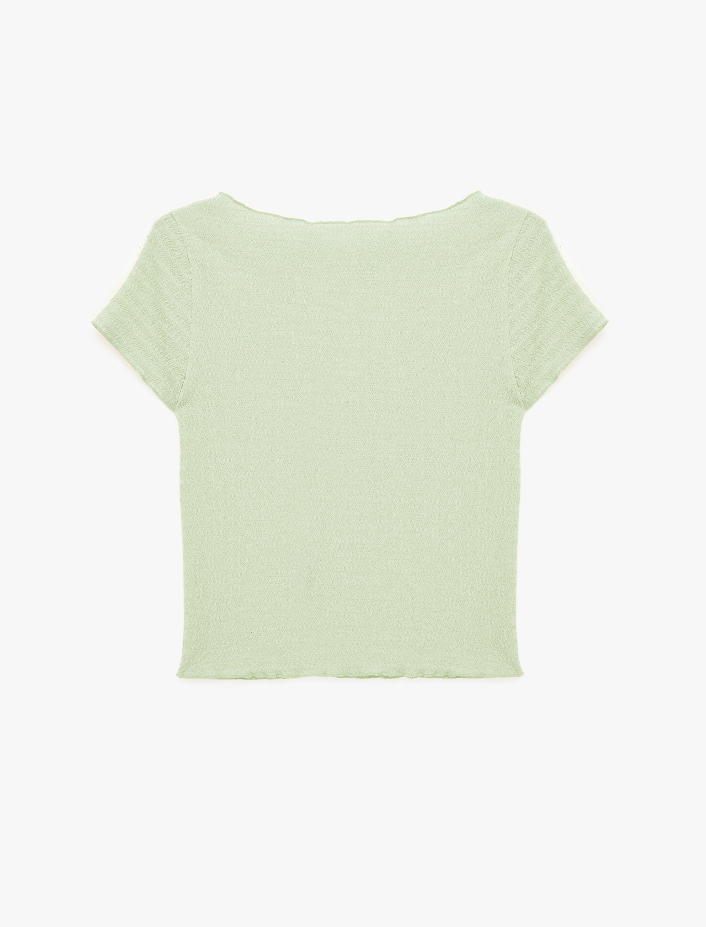   Viskon Karışımlı Kısa Kollu Bürümcük Kayık Yaka Tişört