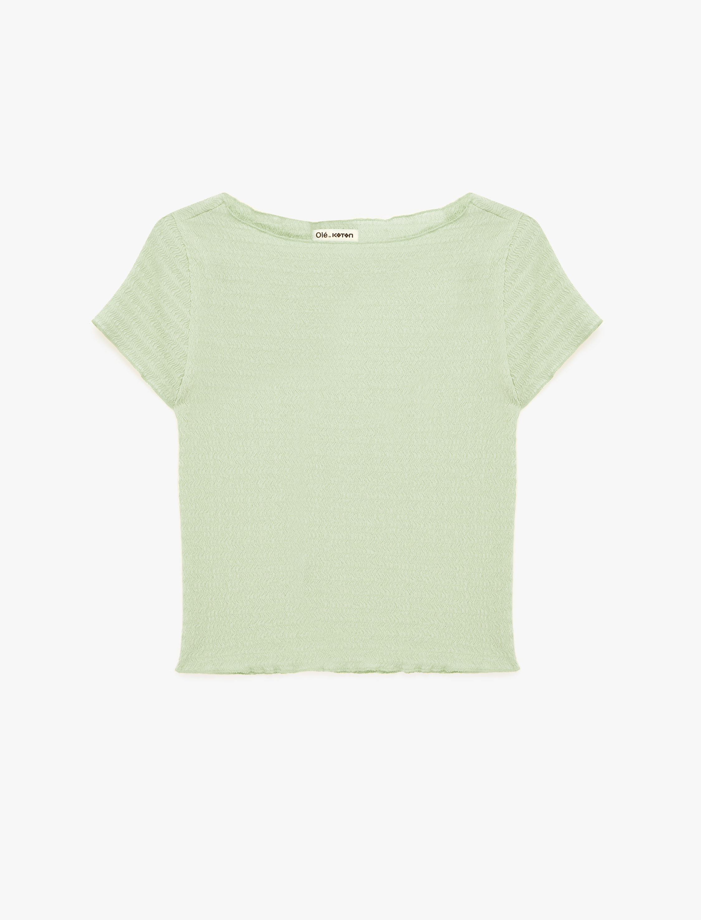   Viskon Karışımlı Kısa Kollu Bürümcük Kayık Yaka Tişört