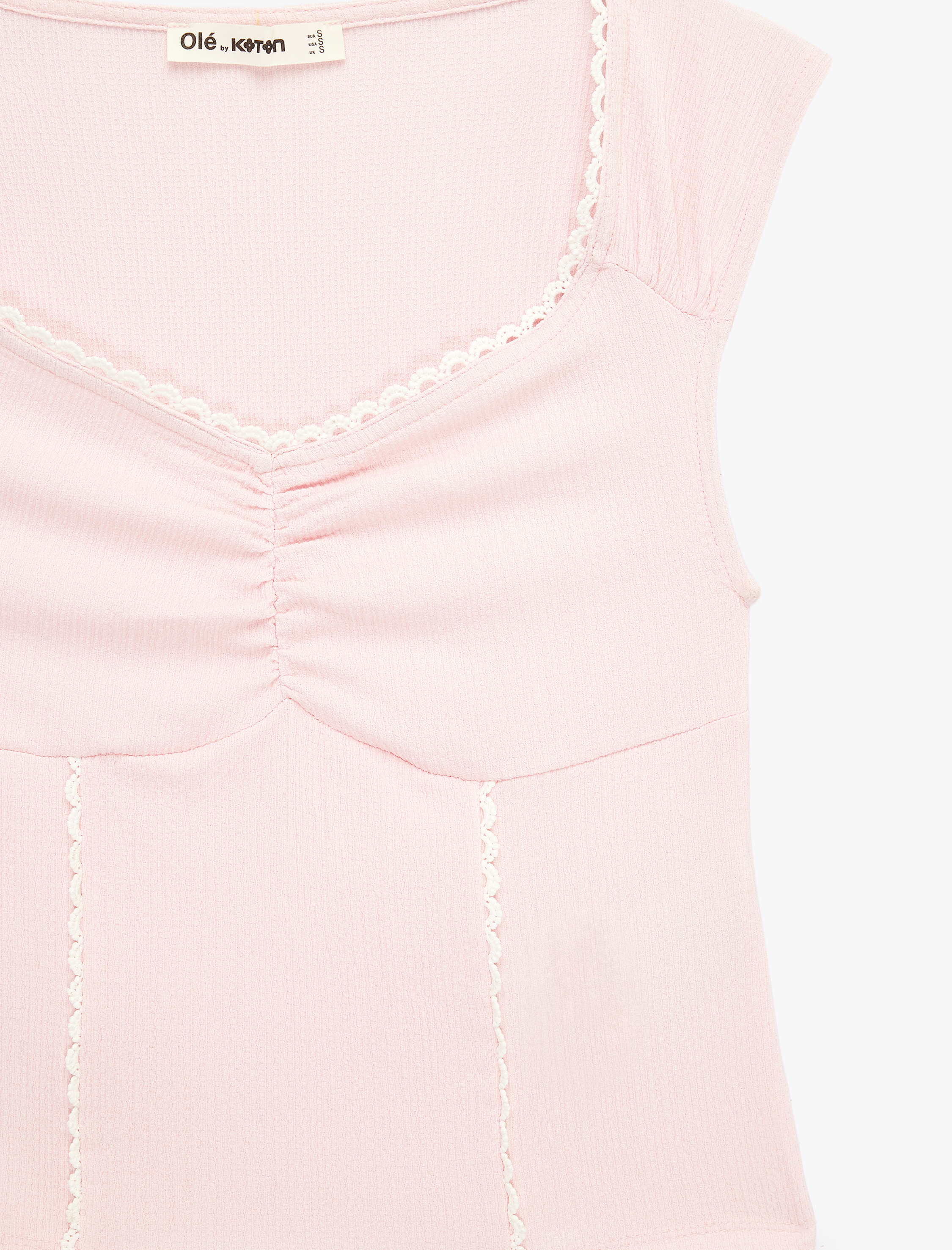   Dantel Detaylı Bürümcük Kısa Kollu Büzgülü V Yaka Bluz