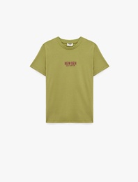 Baskılı Kısa Kollu Bisiklet Yaka Pamuklu Tişört