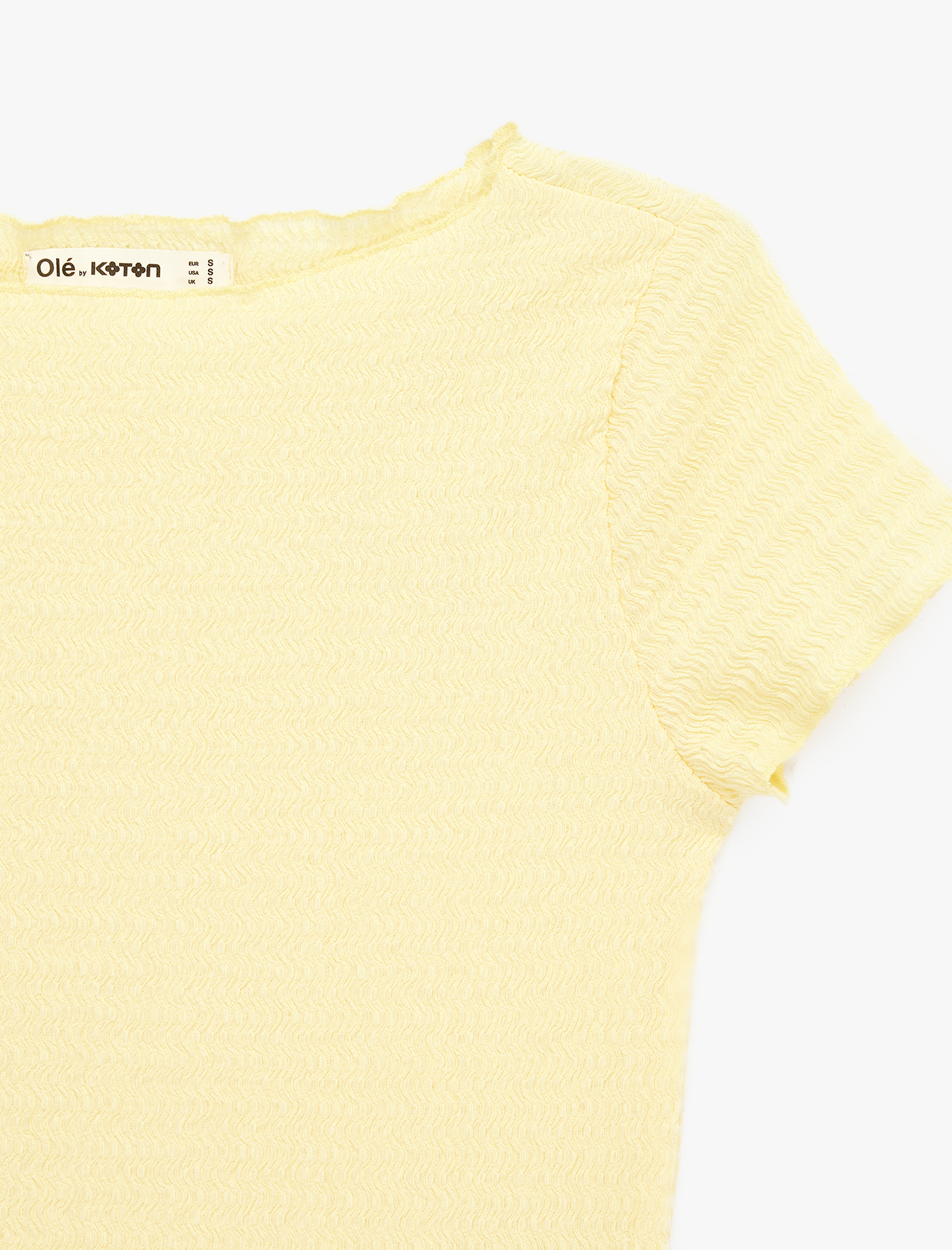   Viskon Karışımlı Kısa Kollu Bürümcük Kayık Yaka Tişört