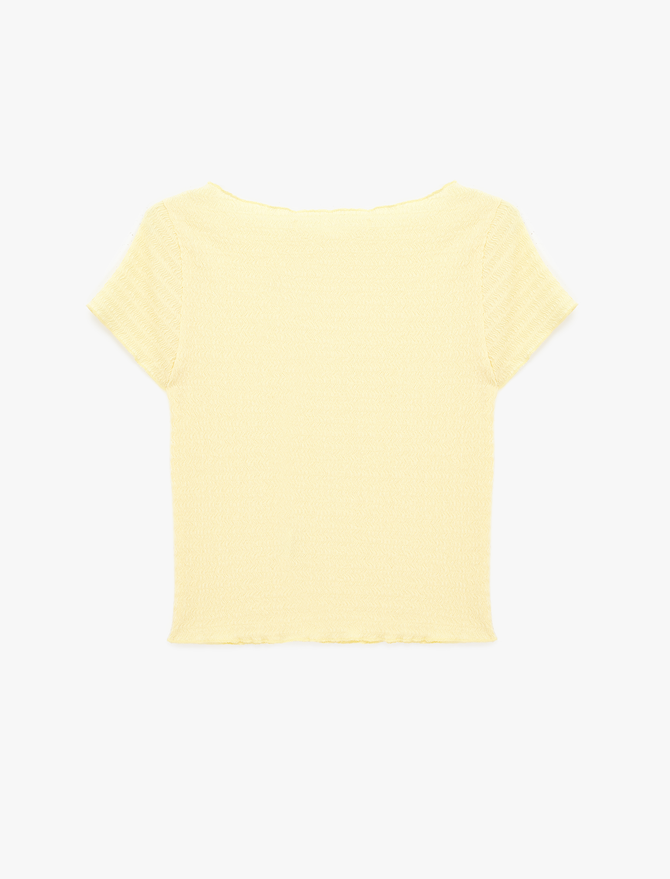   Viskon Karışımlı Kısa Kollu Bürümcük Kayık Yaka Tişört