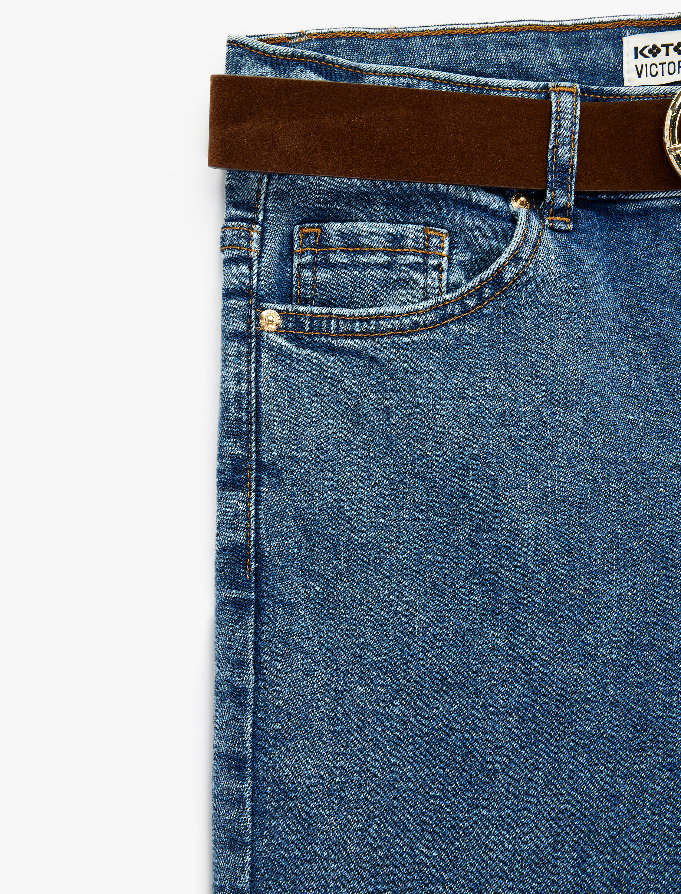   Dar Kesim Kemerli Düğmeli İspanyol Paça Denim Pantolon - Flare Jeans