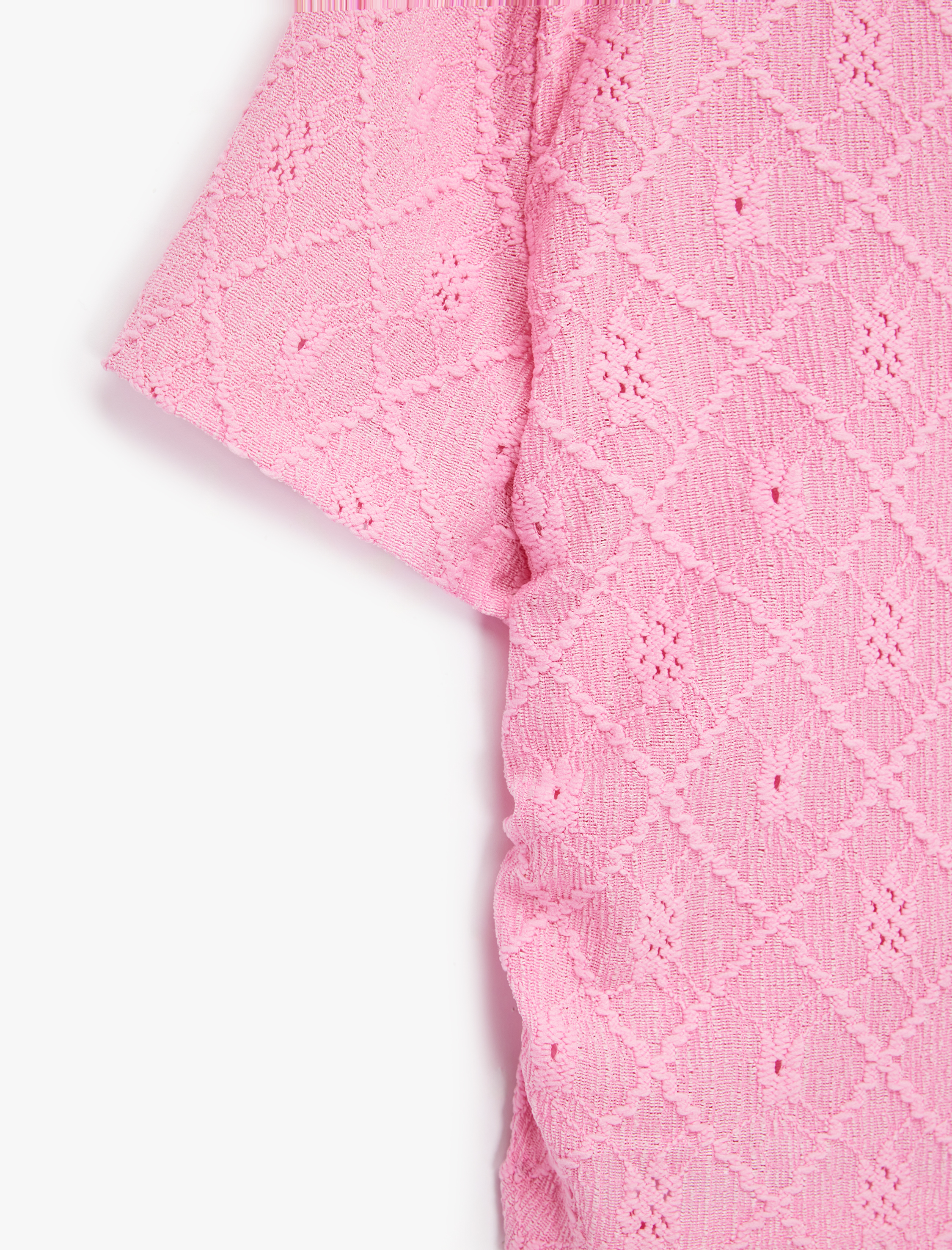  Kız Çocuk Bisiklet Yaka Kısa Kollu Brodeli Bluz