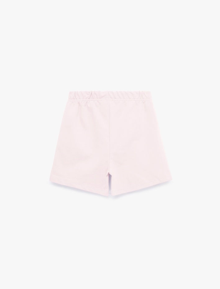 Kız Bebek Beli Lastikli Etiket Detaylı Pamuklu Şort