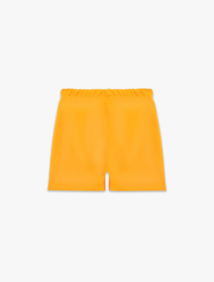 Kız Bebek Beli Lastikli Etiket Detaylı Pamuklu Şort