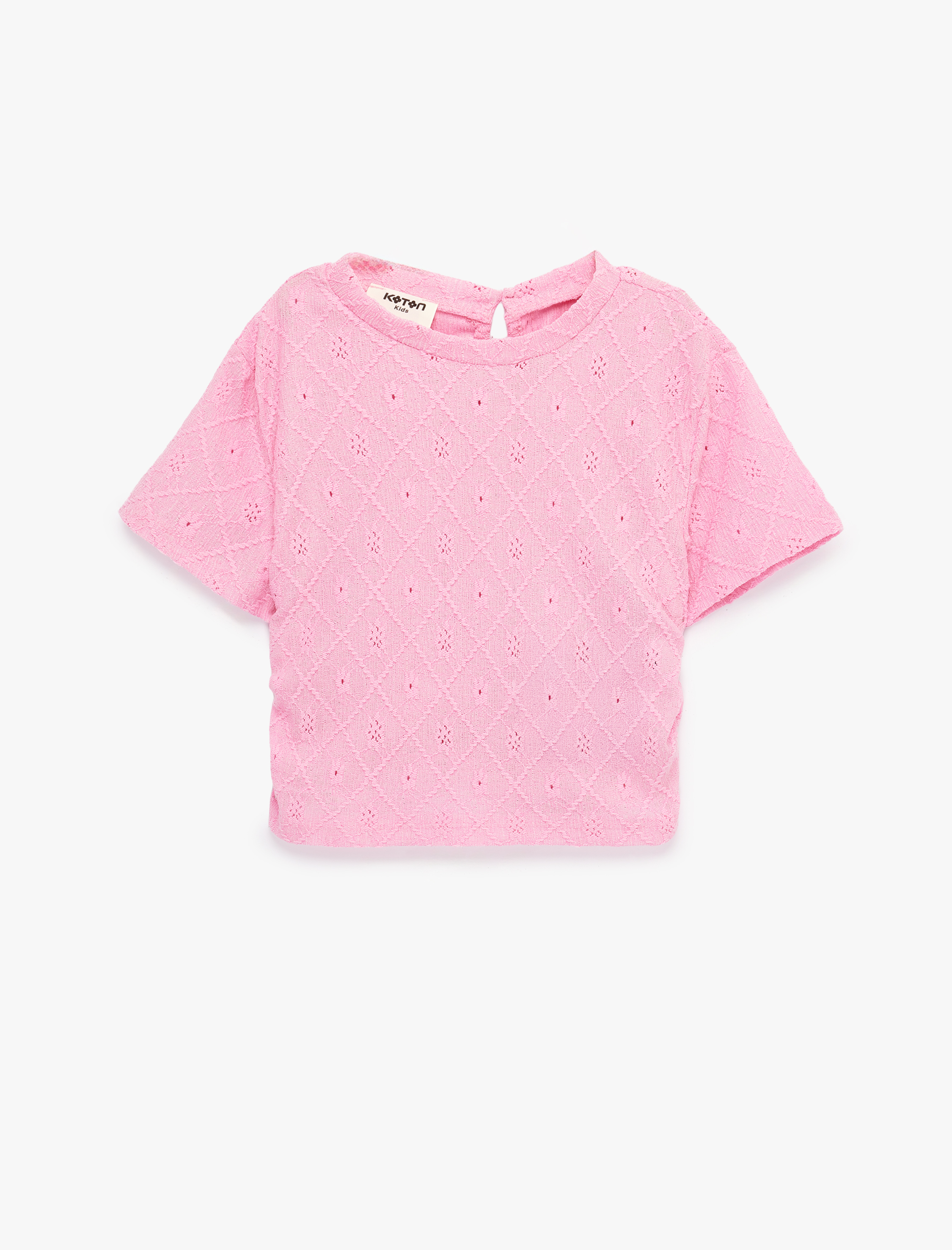  Kız Çocuk Bisiklet Yaka Kısa Kollu Brodeli Bluz