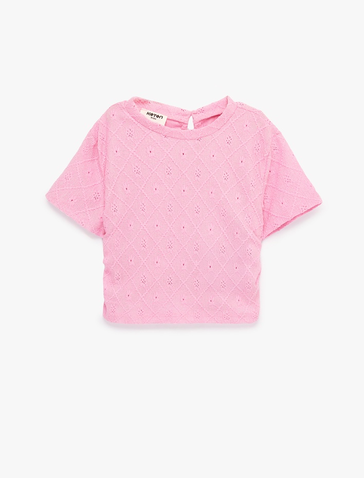 Kız Çocuk Bisiklet Yaka Kısa Kollu Brodeli Bluz