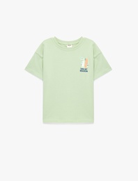 Nakış Detaylı Kısa Kollu Bisiklet Yaka Pamuklu Tişört