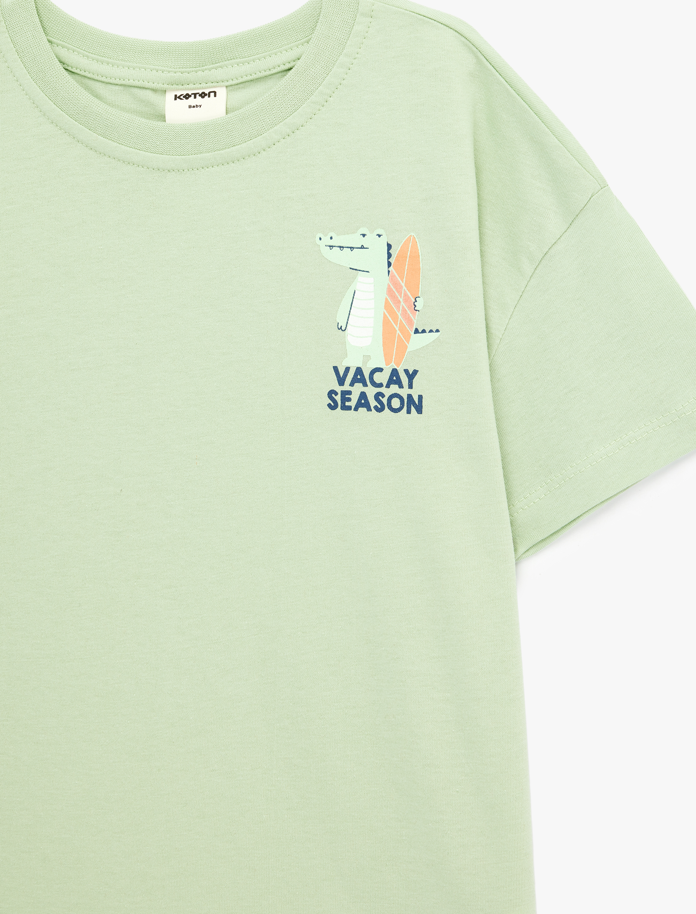  Erkek Bebek Nakış Detaylı Kısa Kollu Bisiklet Yaka Pamuklu Tişört