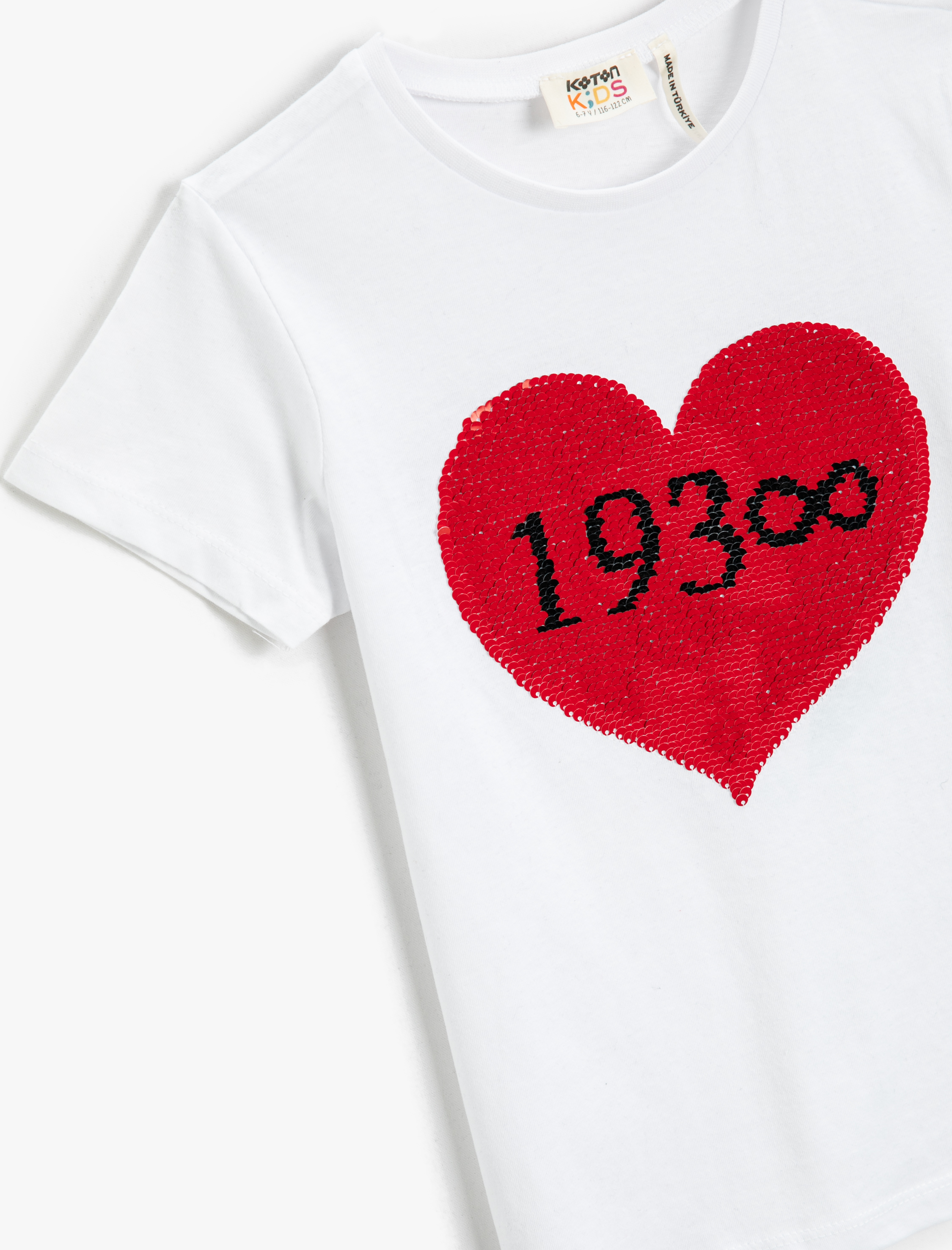  Kız Çocuk Atatürk Çift Yönlü Pul Payet İşlemeli Tişört Kısa Kollu Pamuklu Bisiklet Yaka