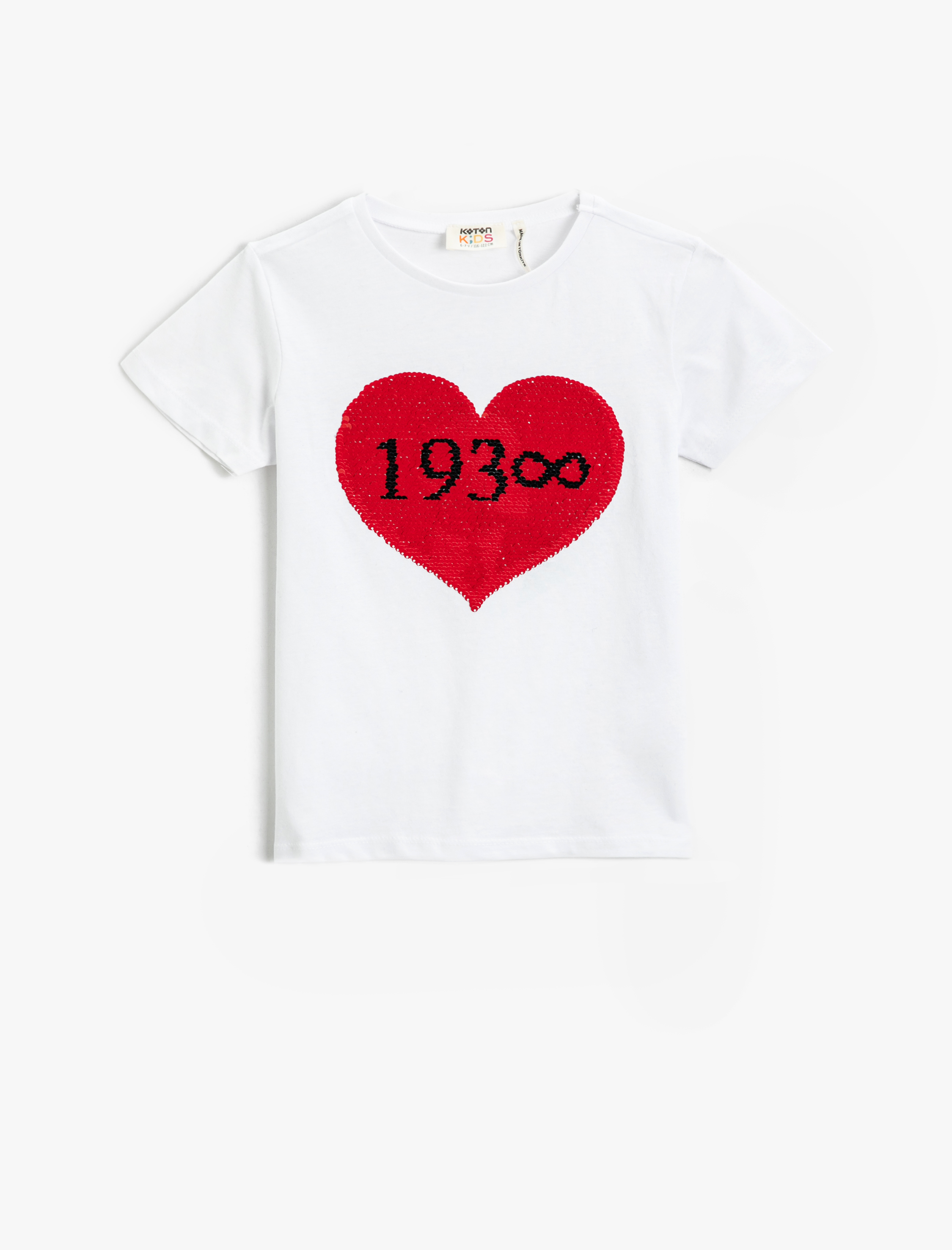  Kız Çocuk Atatürk Çift Yönlü Pul Payet İşlemeli Tişört Kısa Kollu Pamuklu Bisiklet Yaka