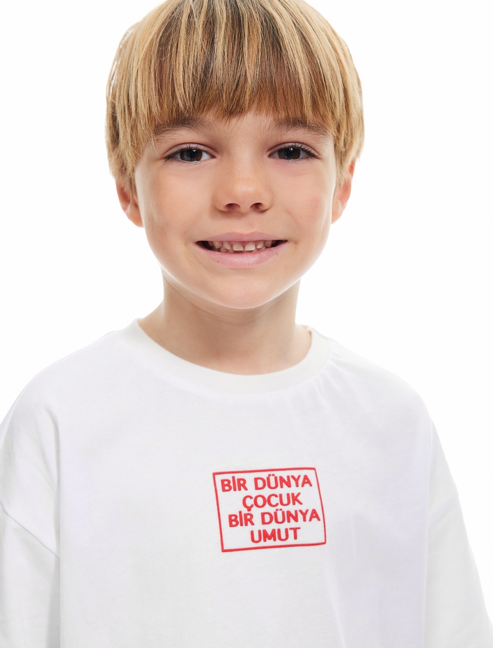 Erkek Çocuk Bisiklet Yaka Kısa Kollu Pamuklu Baskılı Tişört