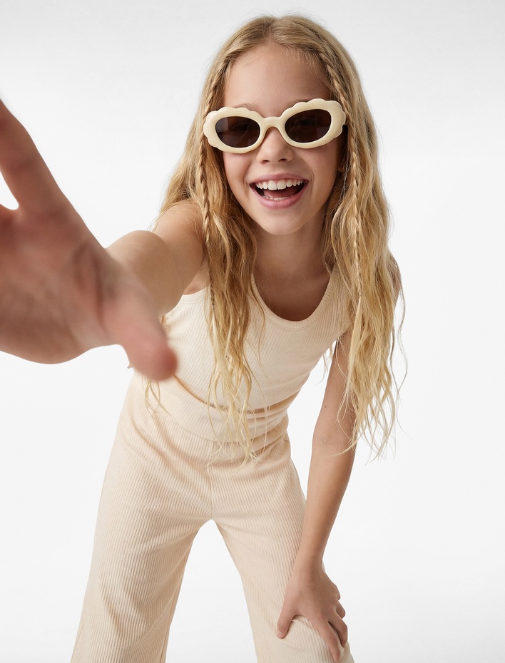 Kız Çocuk Büzgülü Kolsuz Bisiklet Yaka Crop Bluz