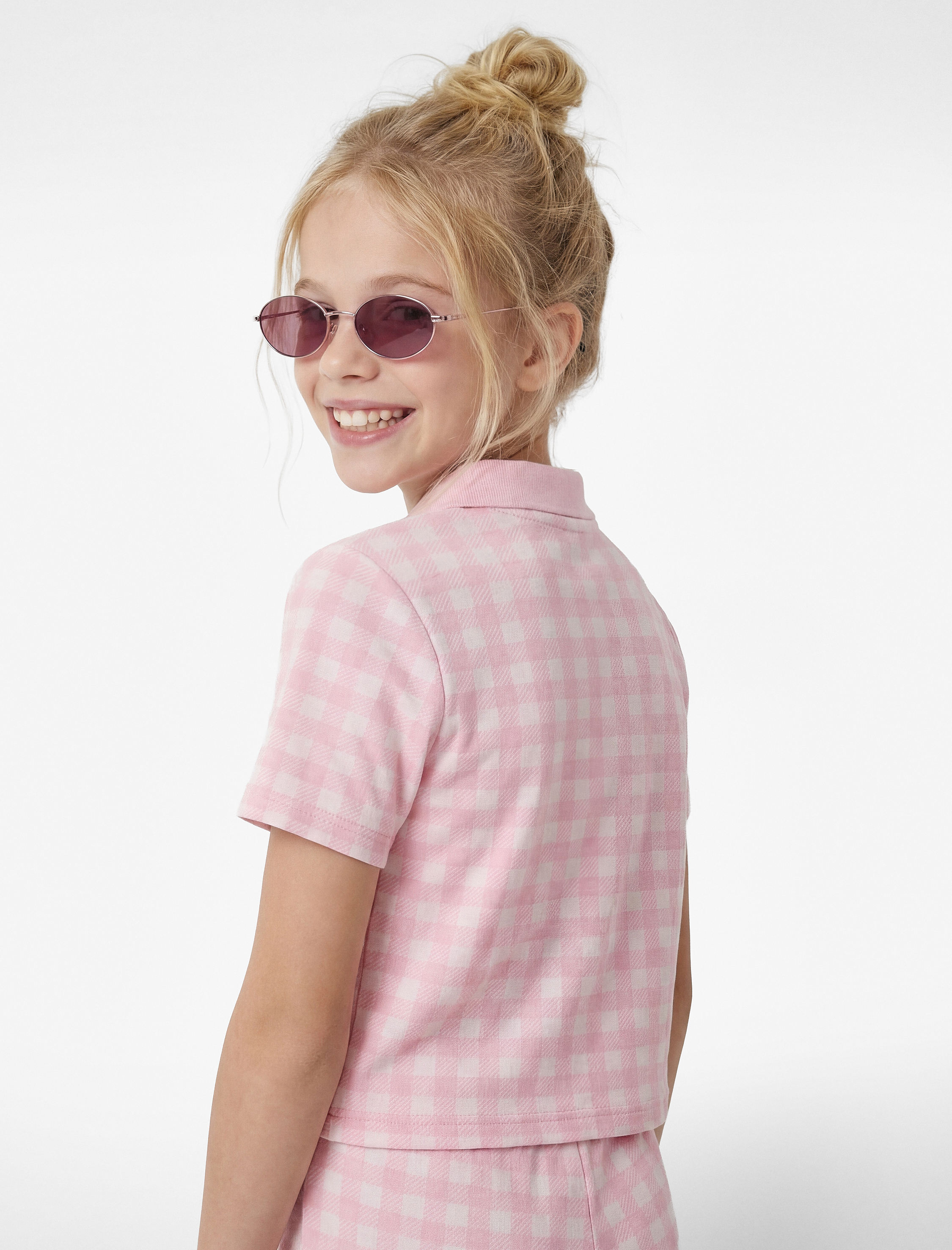 Kısa Kollu Düğmeli Polo Yaka Ekoseli Polo Yaka Tişört - Görsel 3