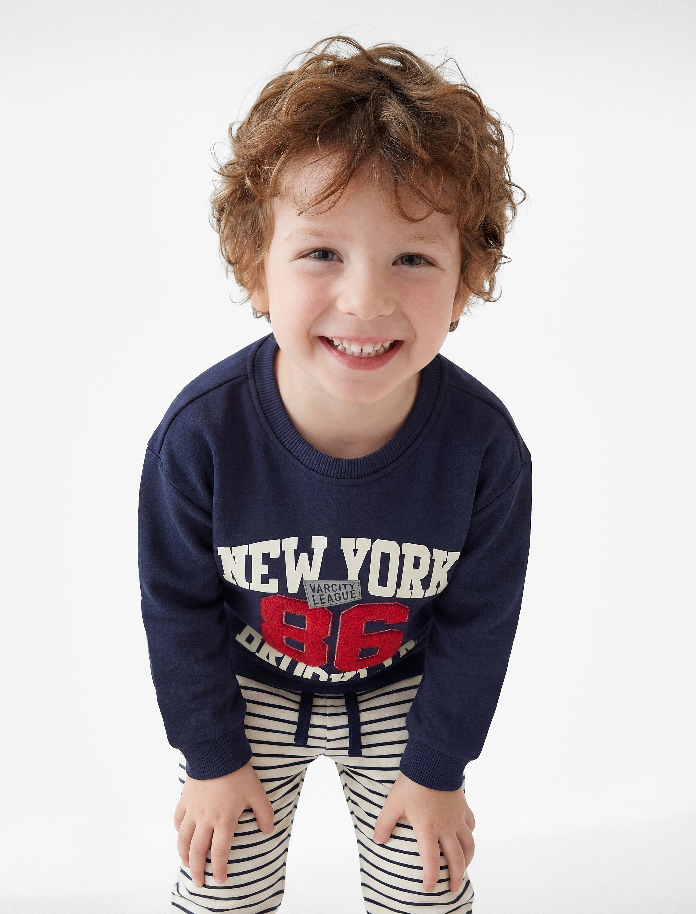  Erkek Bebek Pamuklu Beli Bağcıklı Üç İplik Şardonlu Jogger Eşofman Altı