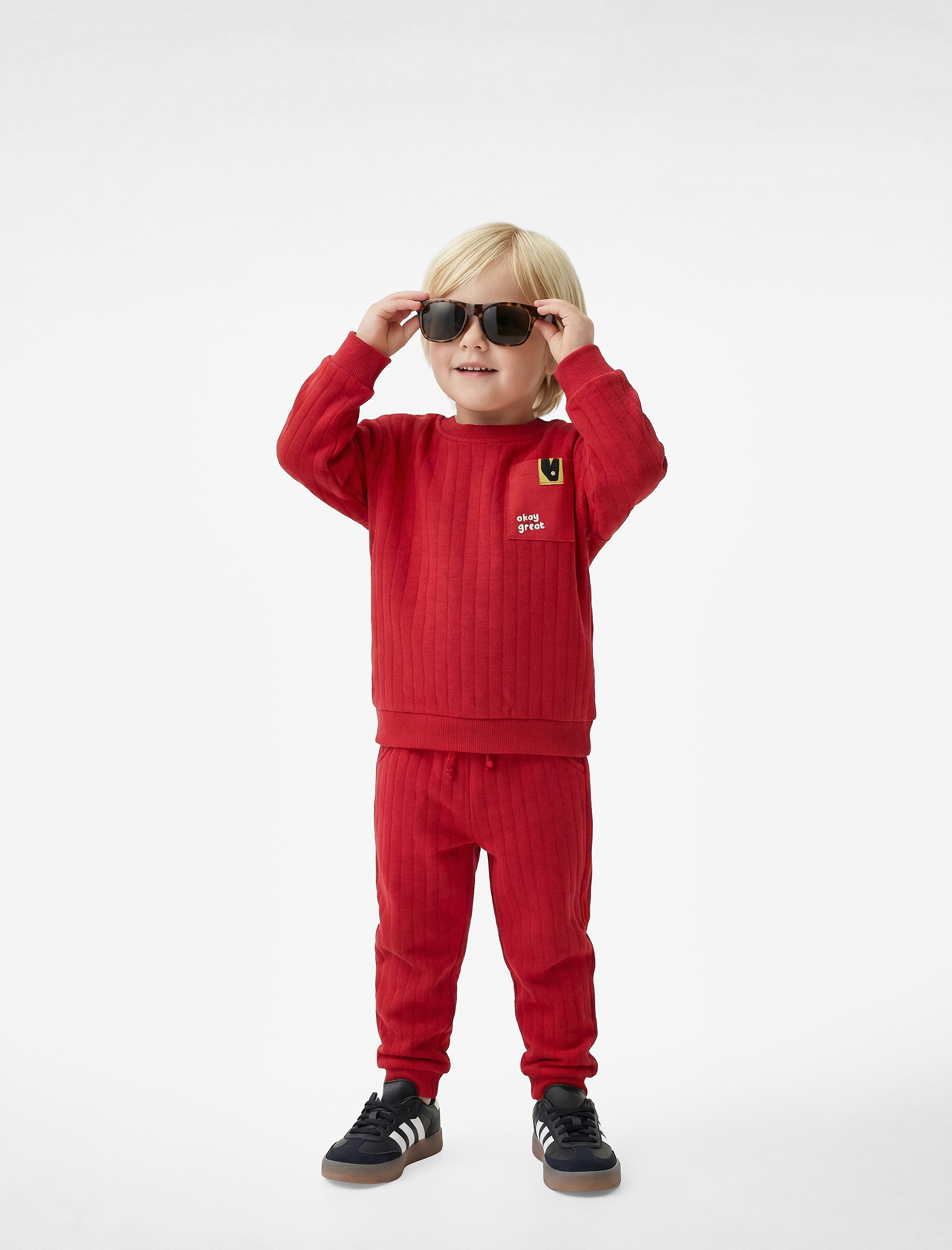  Erkek Bebek Şardonlu Uzun Kollu Bisiklet Yaka Pamuklu Sweatshirt