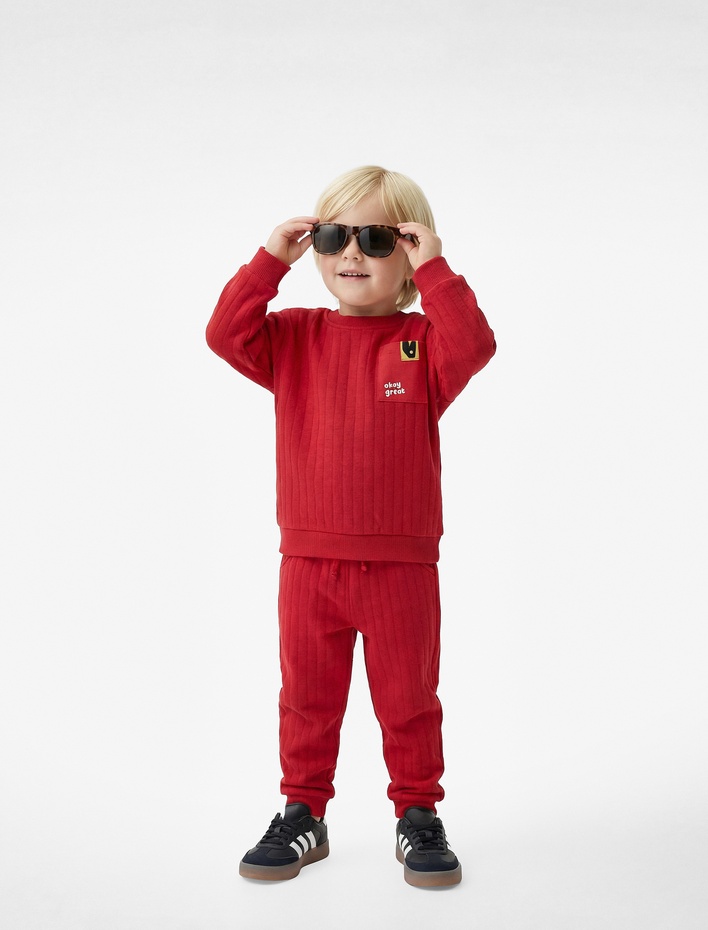 Erkek Bebek Şardonlu Uzun Kollu Bisiklet Yaka Pamuklu Sweatshirt